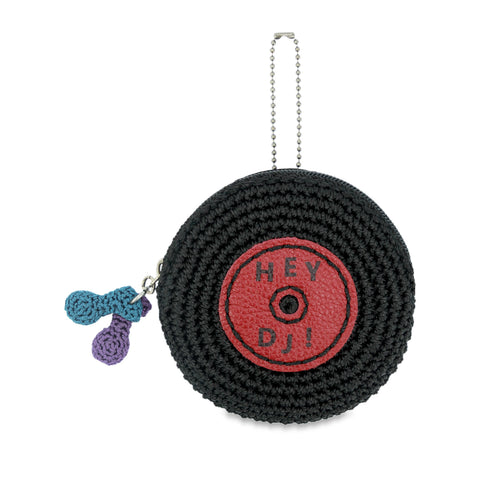 The Sak Circle Coin Pouch - Hand Crochet - Black Vinyl