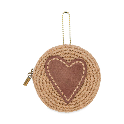 The Sak Circle Coin Pouch - Hand Crochet - Bamboo Tobacco Heart