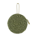 The Sak Circle Coin Pouch - Hand Crochet - Moss Static Suede Heart