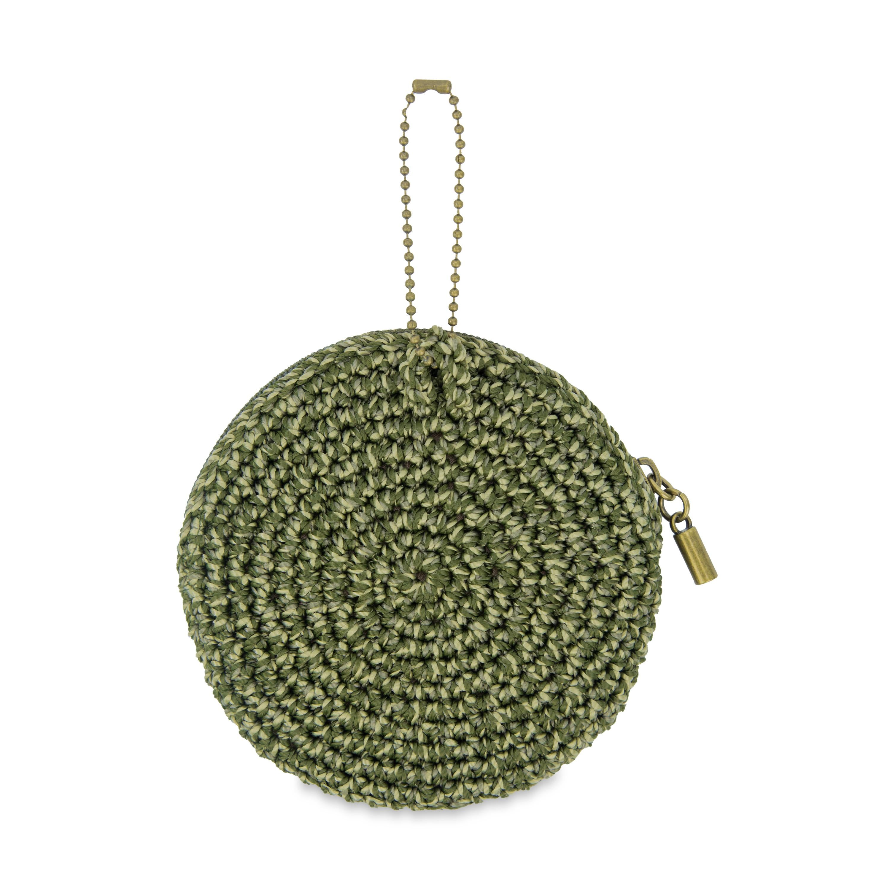 The Sak Circle Coin Pouch - Hand Crochet - Moss Static Suede Heart