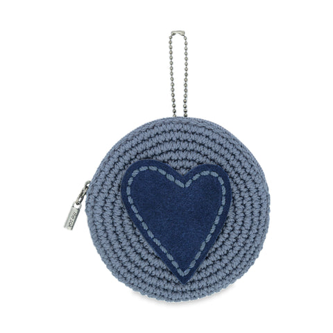 The Sak Circle Coin Pouch - Hand Crochet - Maritime Indigo Suede Heart