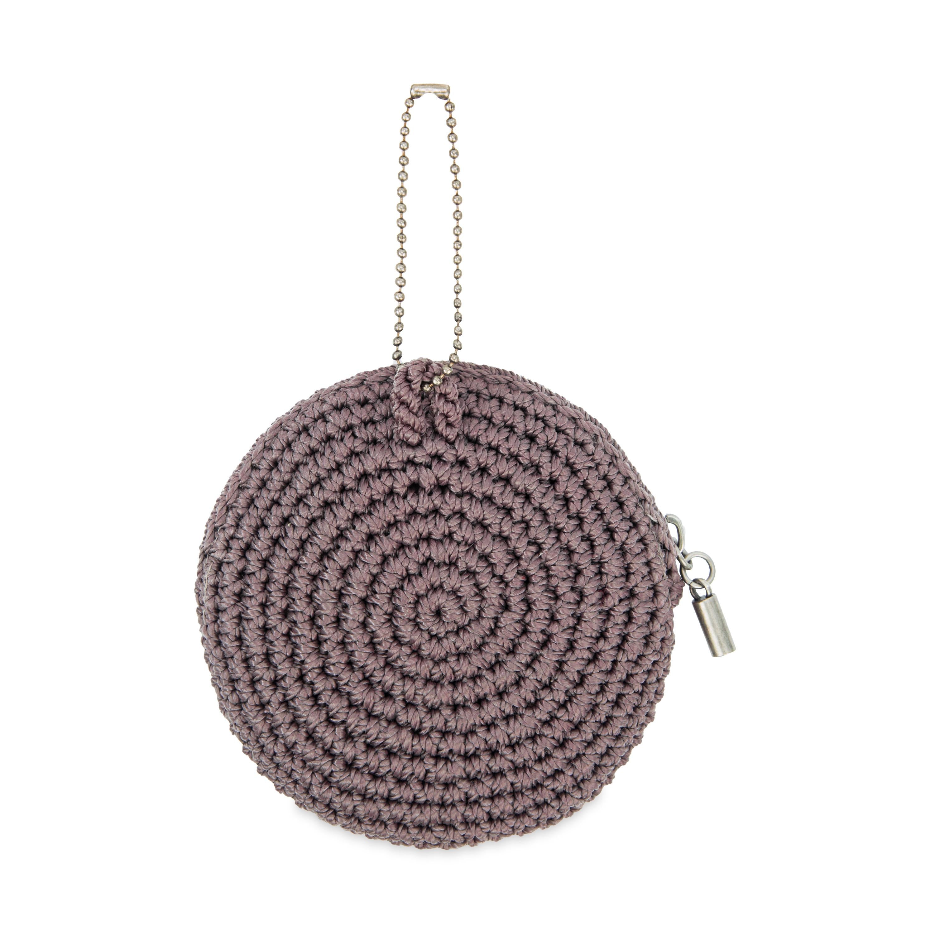 The Sak Circle Coin Pouch - Hand Crochet - Mushroom Suede Heart