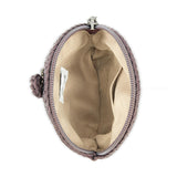 The Sak Circle Coin Pouch - Hand Crochet - Mushroom Suede Heart