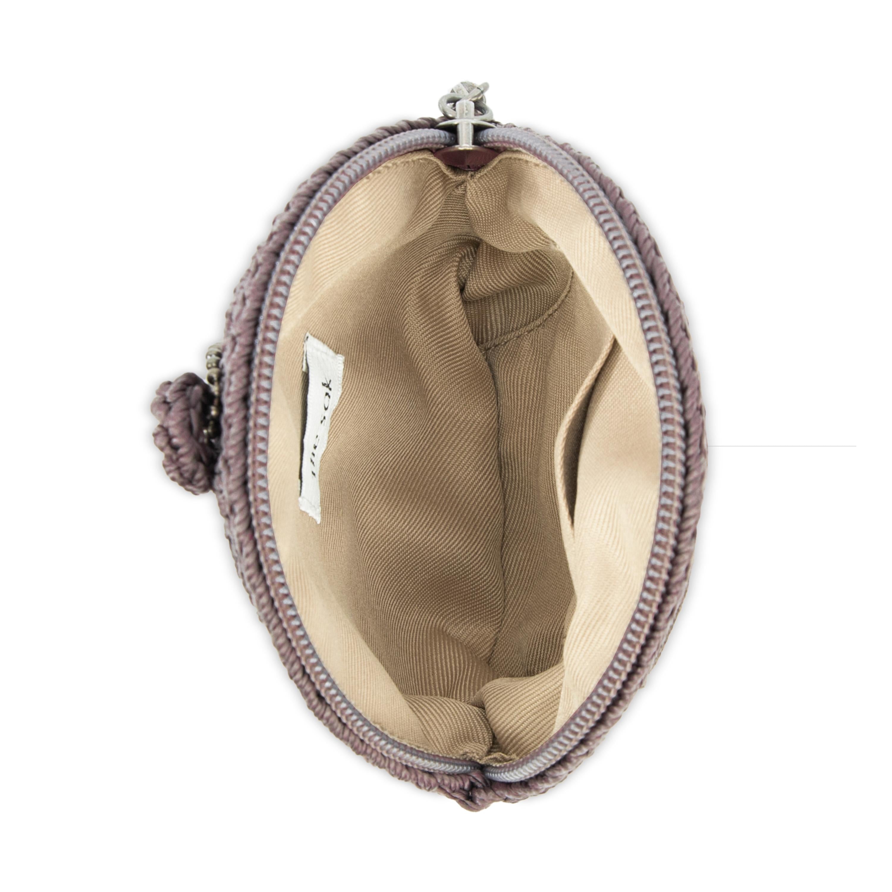 The Sak Circle Coin Pouch - Hand Crochet - Mushroom Suede Heart