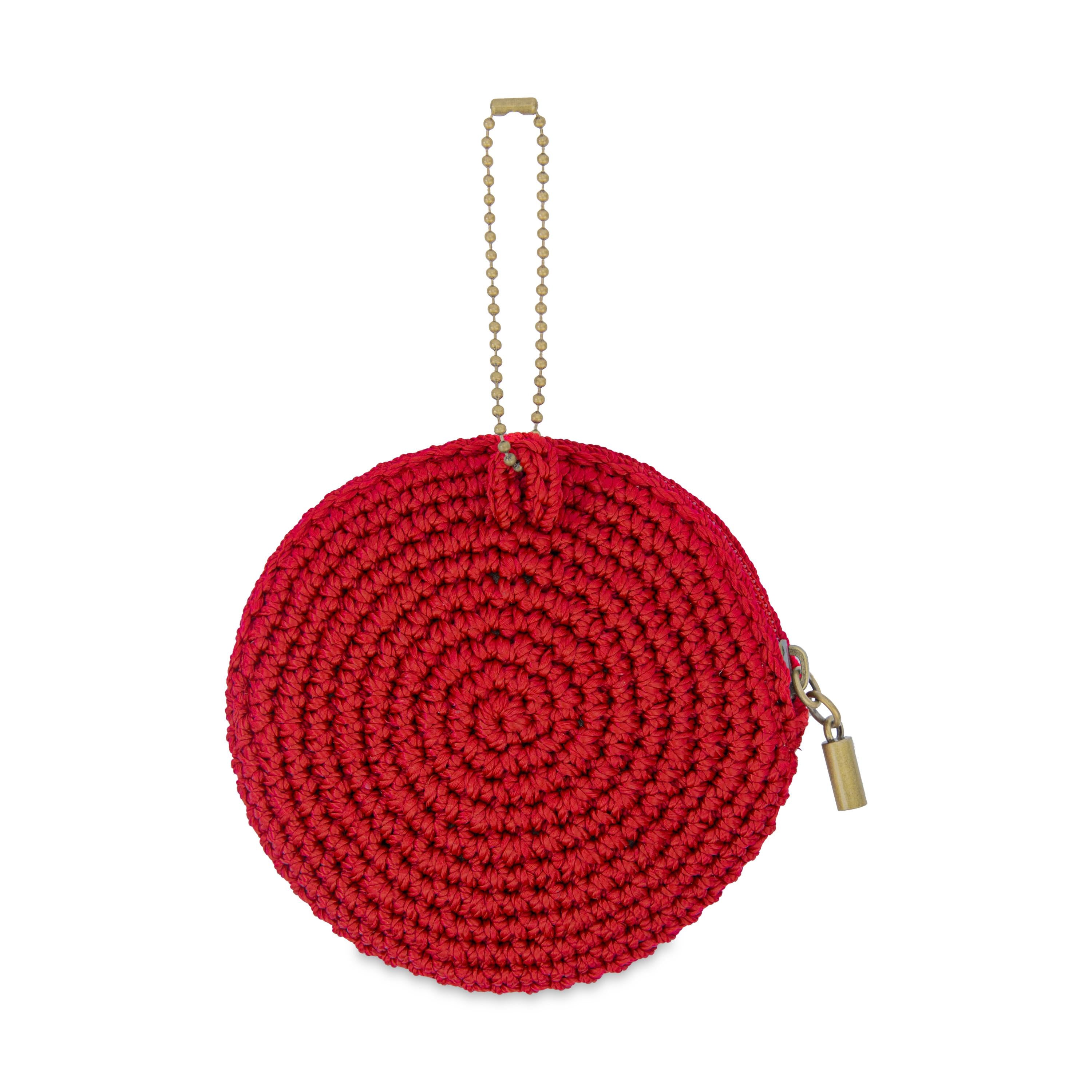 The Sak Circle Coin Pouch - Hand Crochet - Scarlet Black Cherry Heart