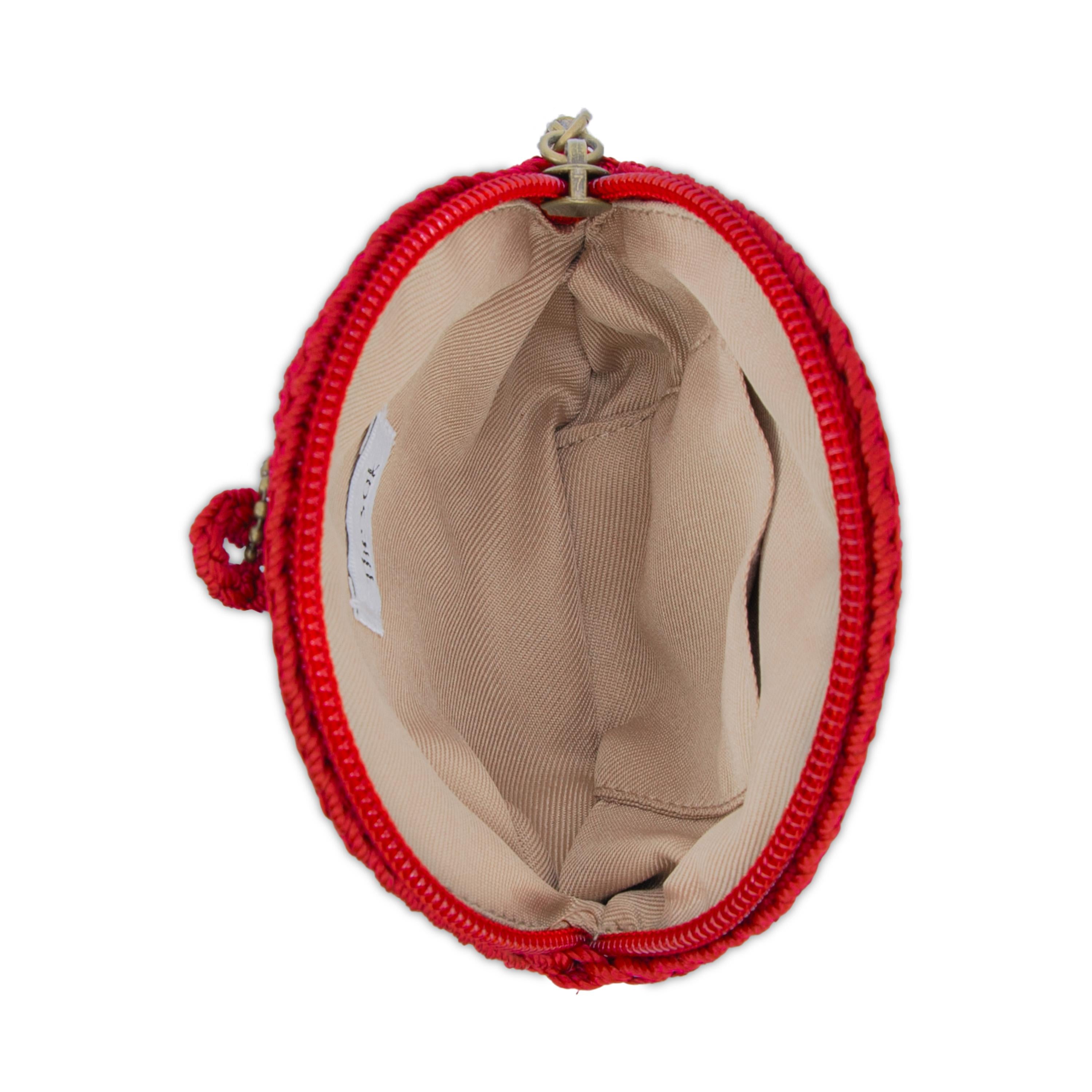 The Sak Circle Coin Pouch - Hand Crochet - Scarlet Black Cherry Heart