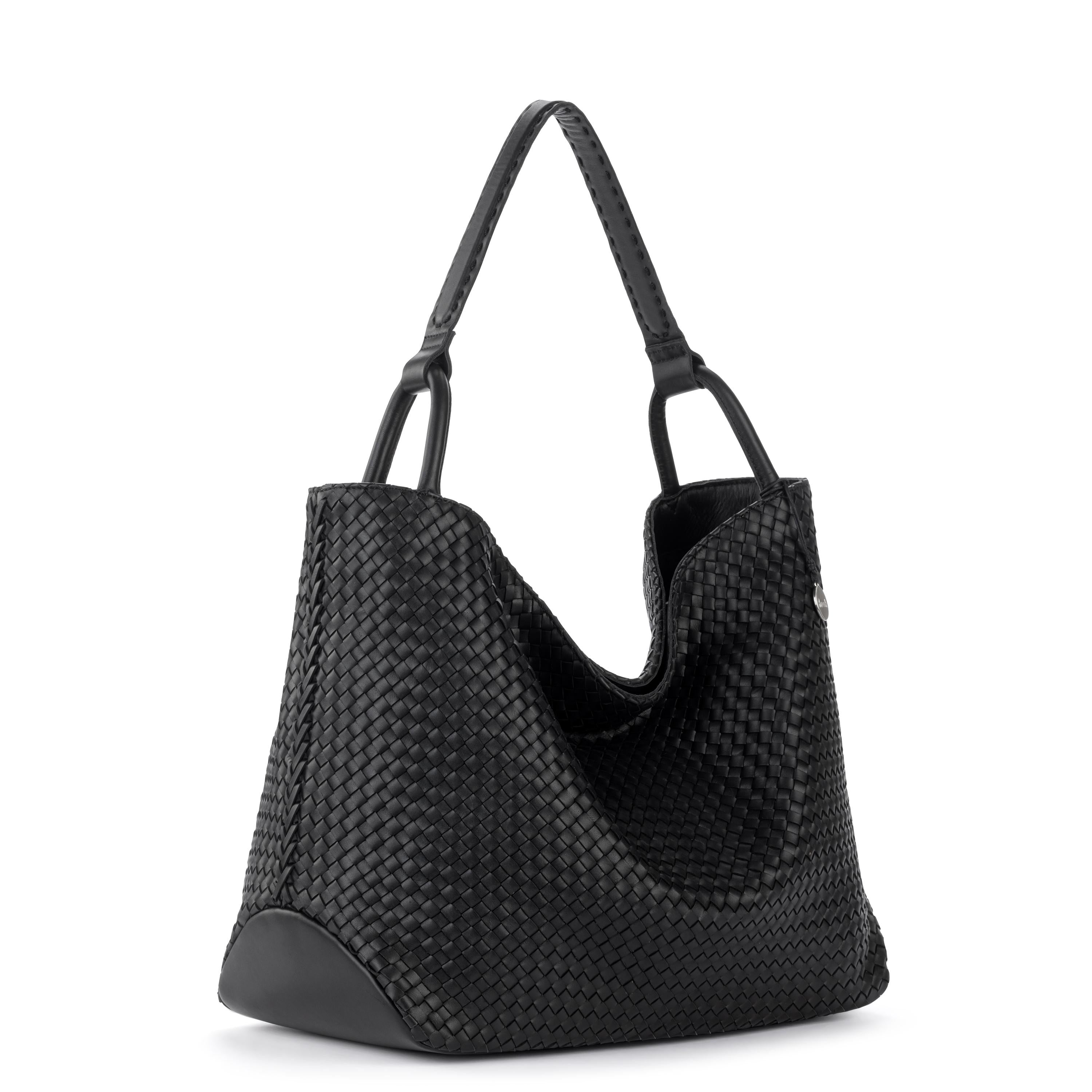 Los Feliz Large Tote Bag in Woven Black Leather – The Sak