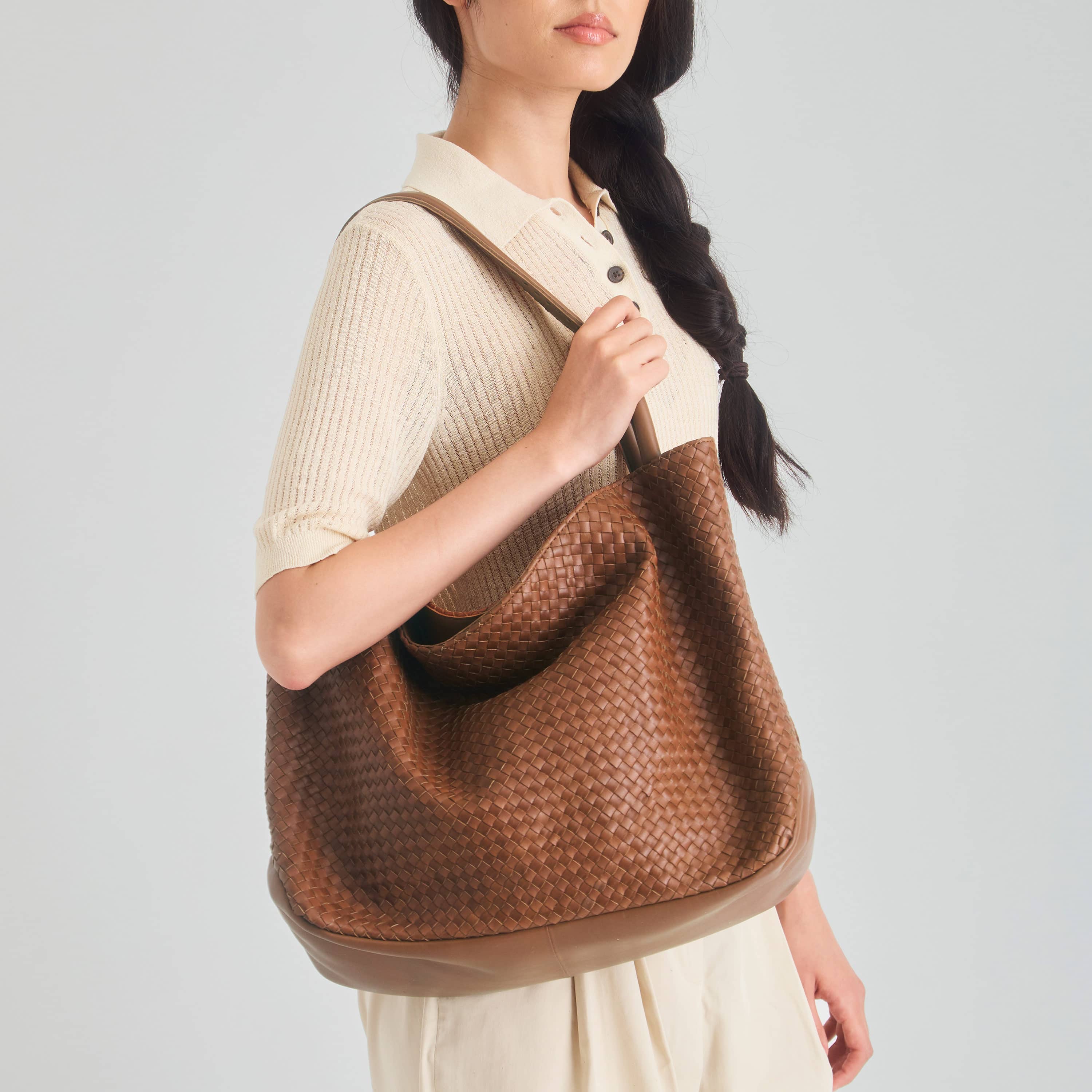 The Sak Los Feliz Large Tote - Leather - Woven Cognac
