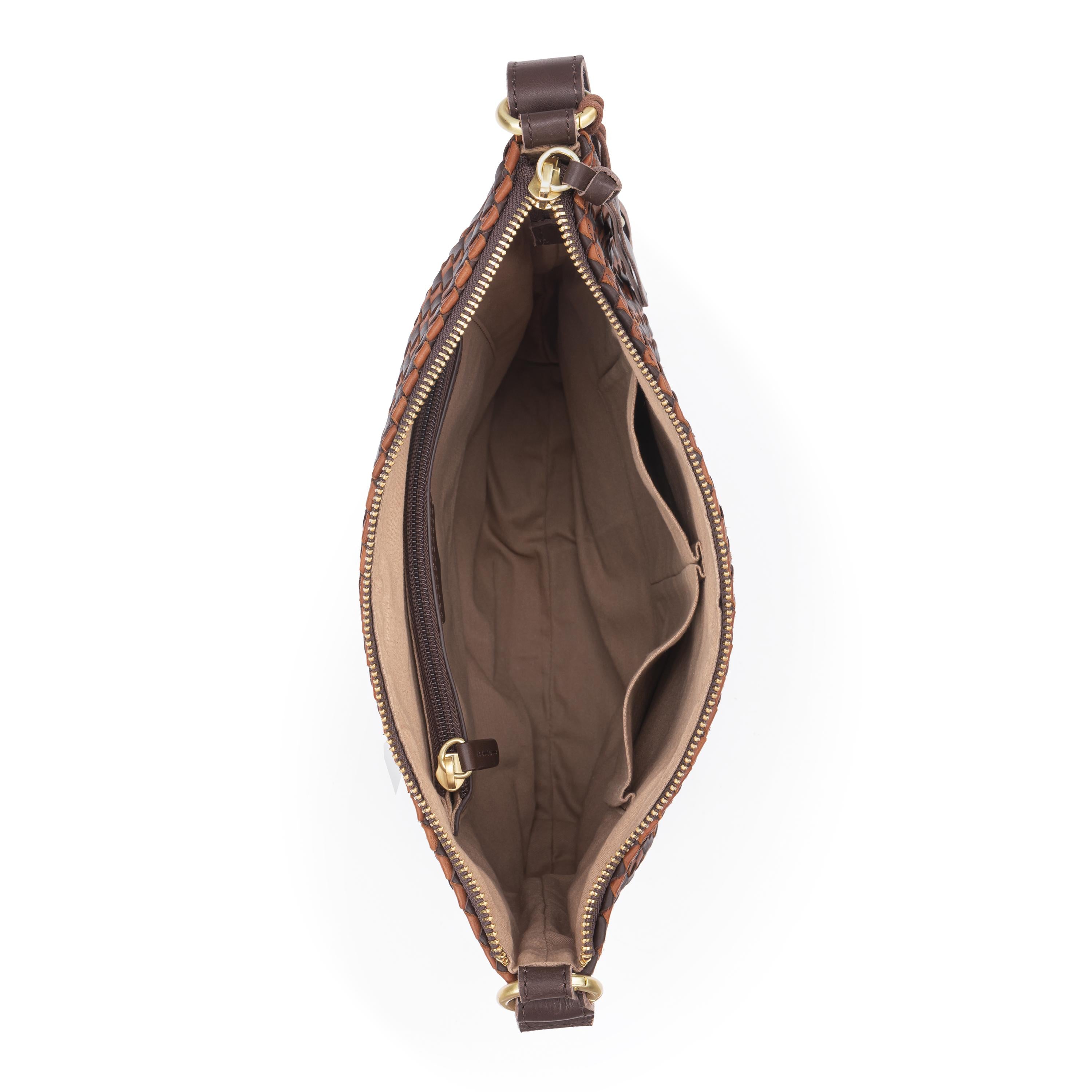 The Sak Lucia Crossbody - Leather - Woven Mahogany Cognac