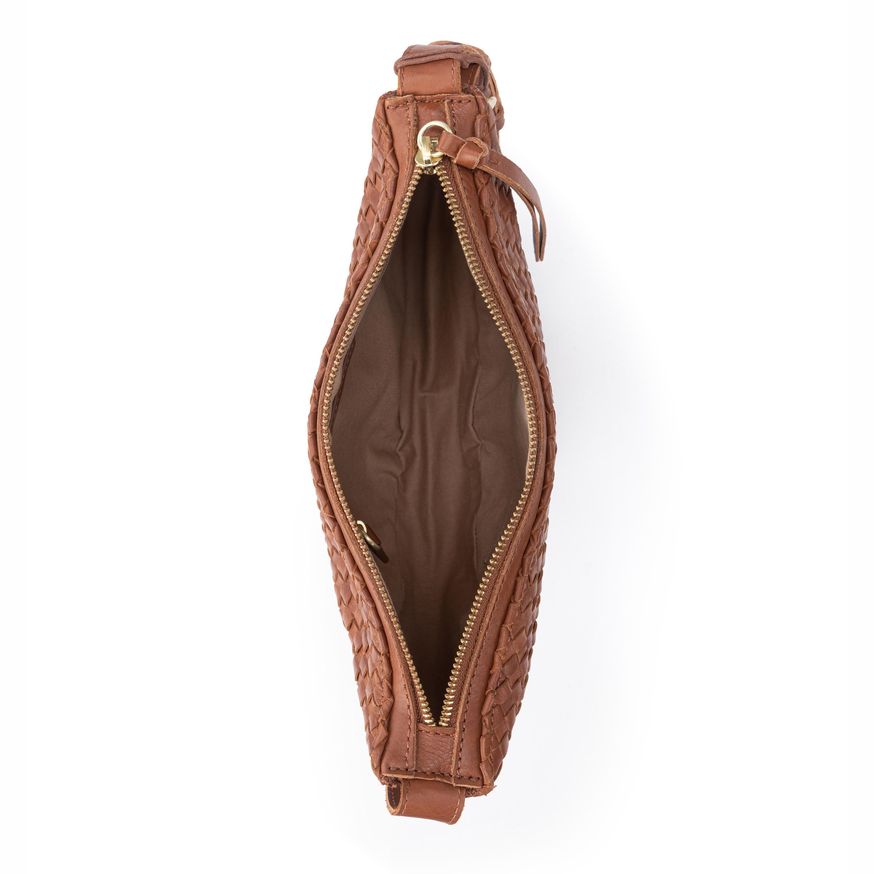 The Sak Tess Sling - Leather - Woven Cognac