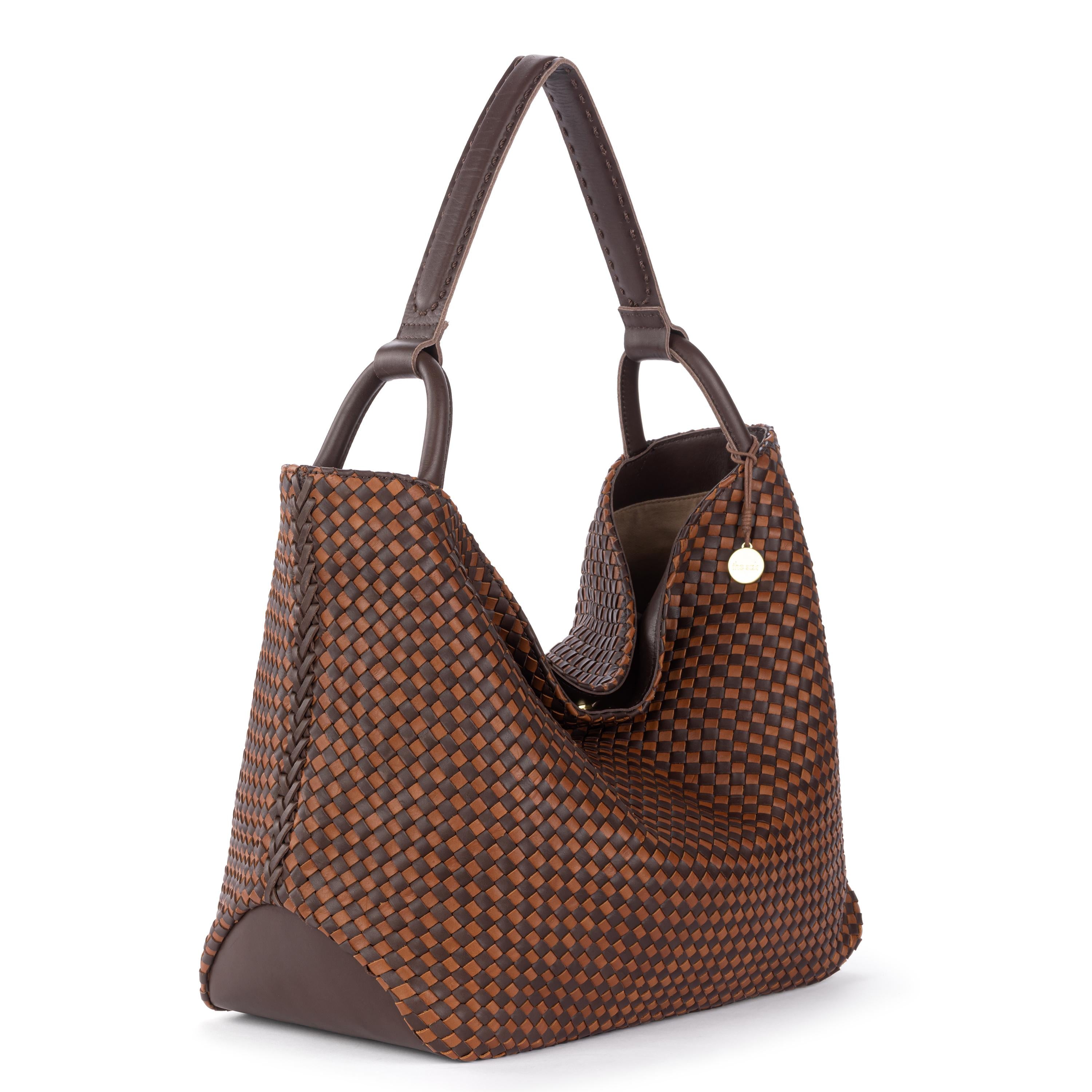 The Sak Los Feliz Large Tote - Leather - Woven Mahogany Cognac