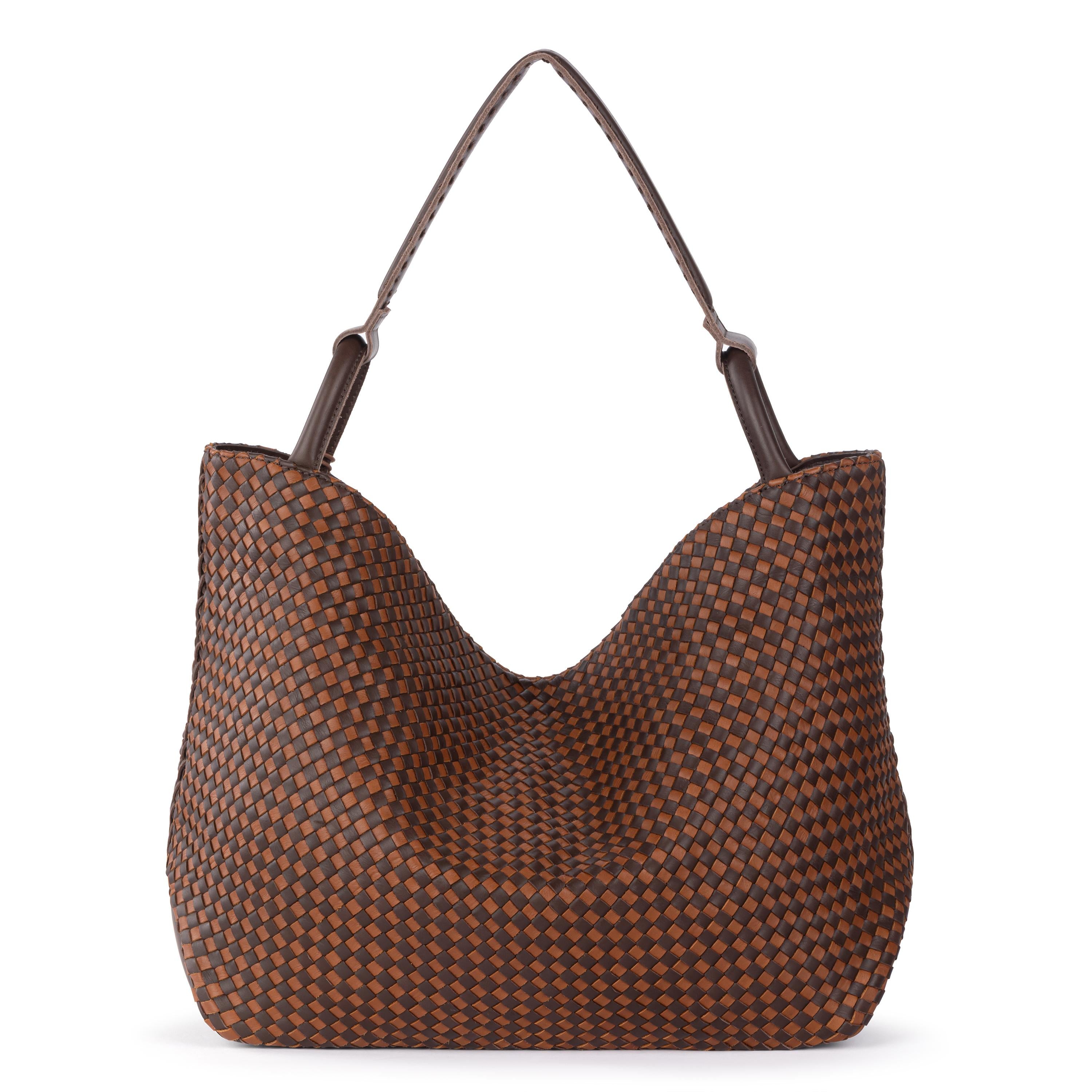 The Sak Los Feliz Large Tote - Leather - Woven Mahogany Cognac