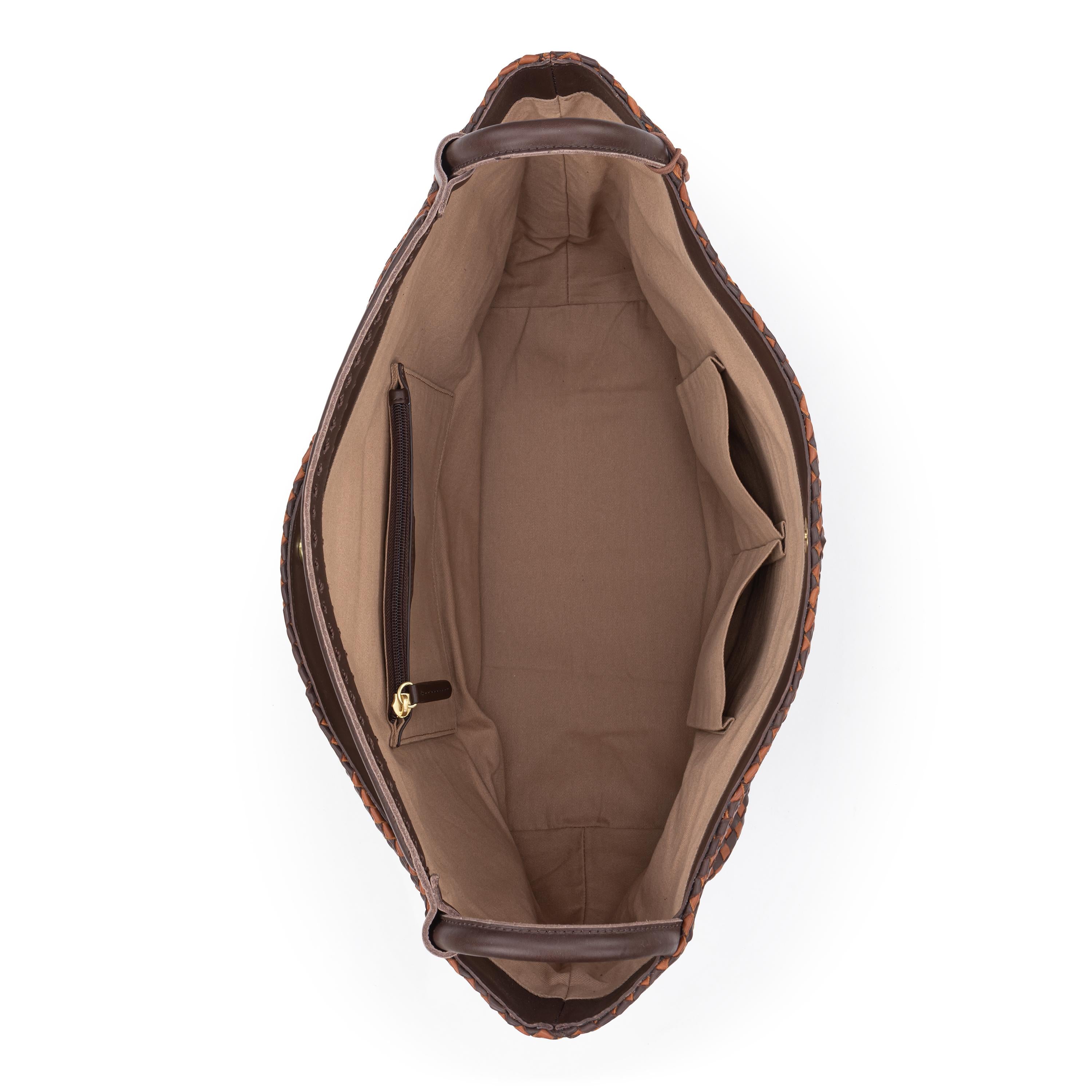 The Sak Los Feliz Large Tote - Leather - Woven Mahogany Cognac
