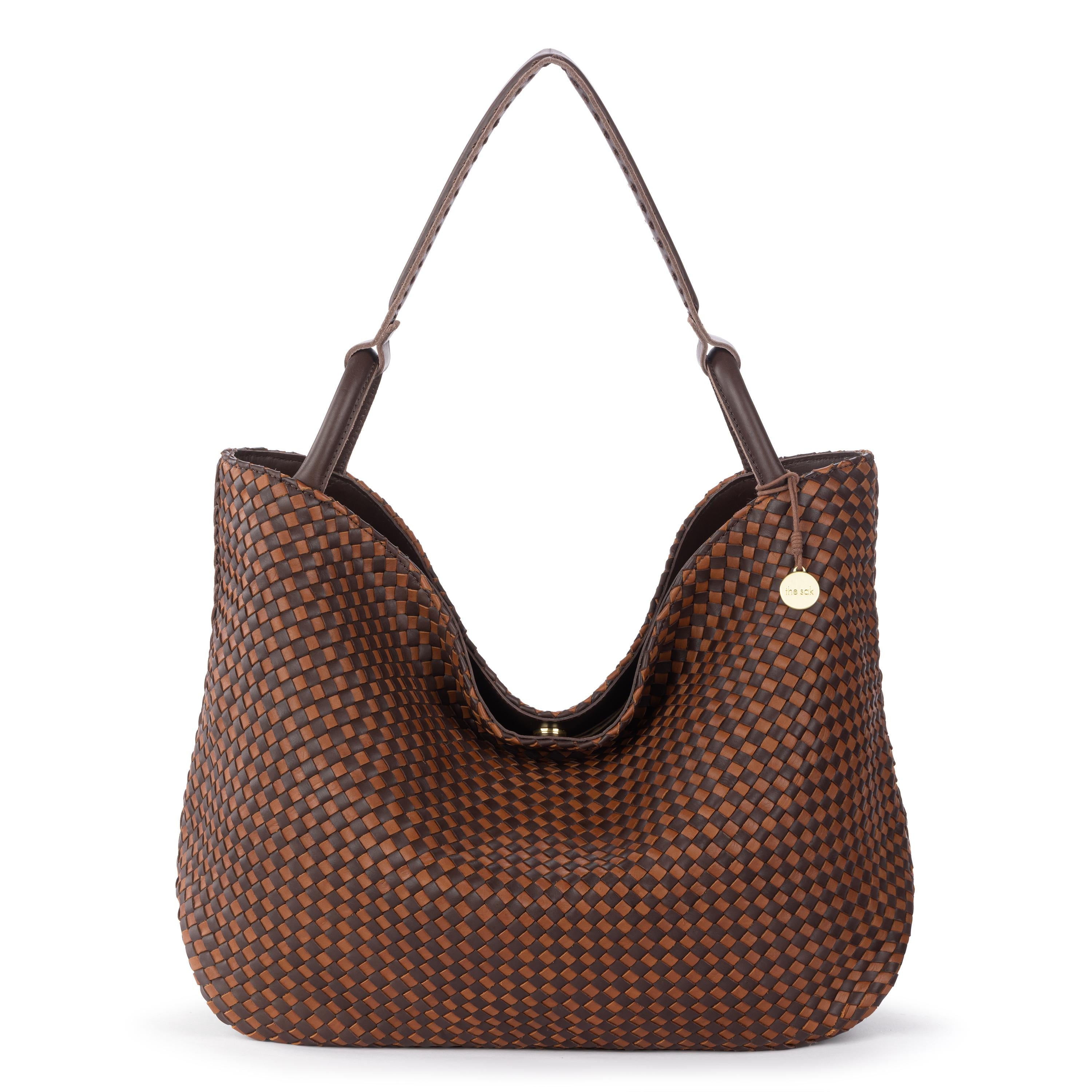 The Sak Los Feliz Large Tote - Leather - Woven Mahogany Cognac