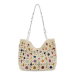 The Sak Los Feliz Med Tote - Hand Crochet - Natural Multi Flowers