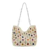 The Sak Los Feliz Med Tote - Hand Crochet - Natural Multi Flowers