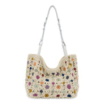 The Sak Los Feliz Med Tote - Hand Crochet - Natural Multi Flowers