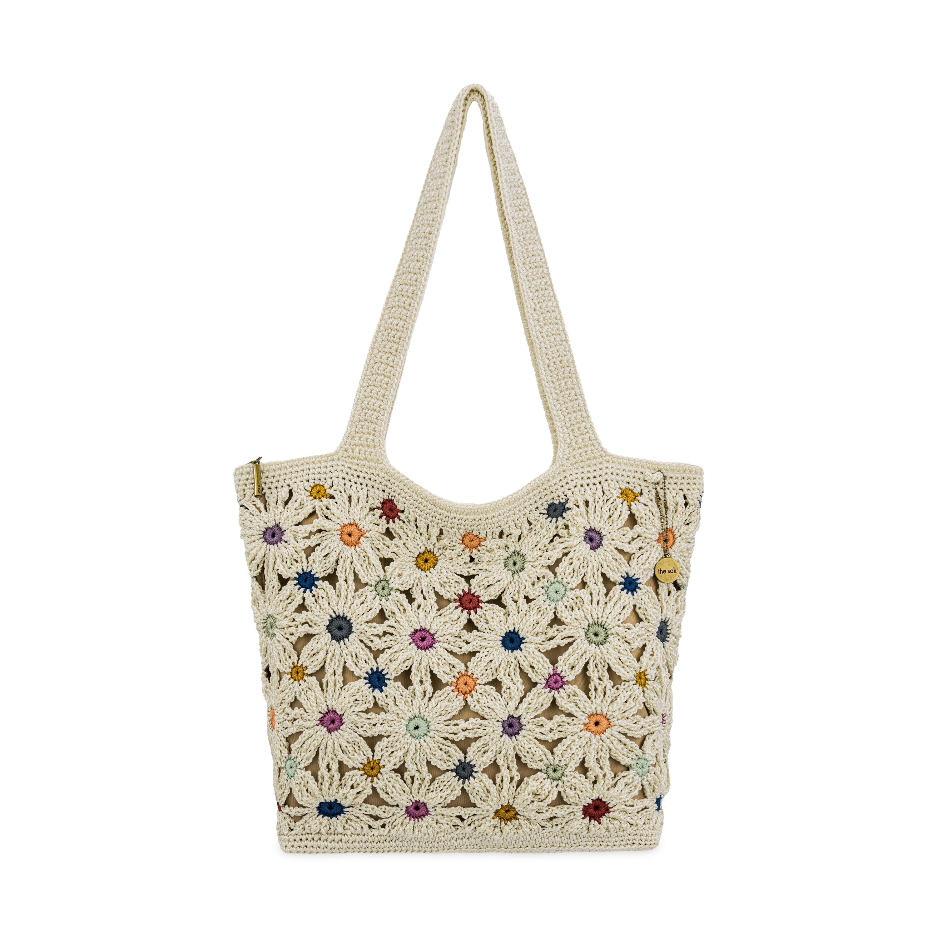 The Sak Sola Carryall Tote - Hand Crochet - Natural Multi Flowers