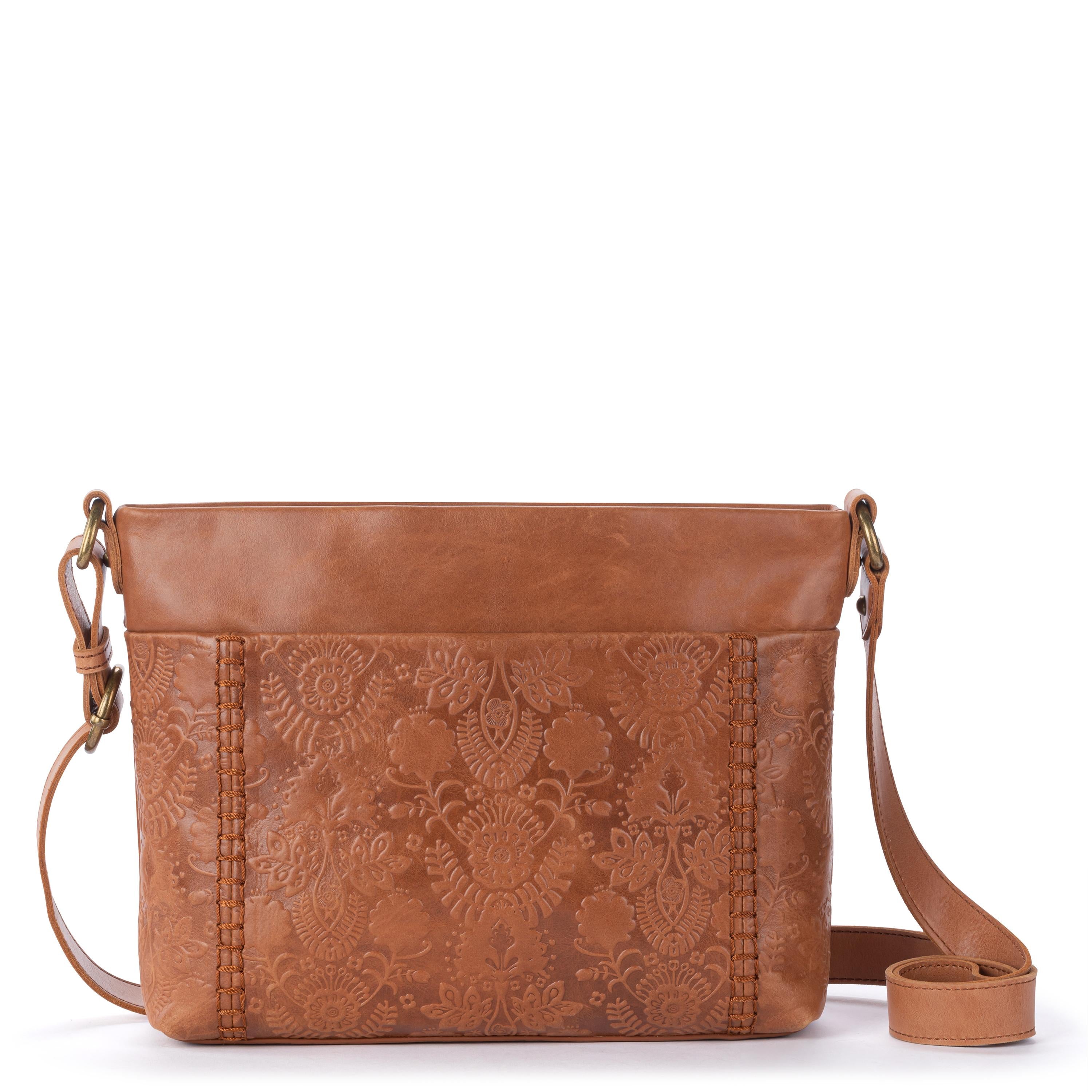 The Sak Melrose Leather Soft Crossbody - Leather - Tobacco Floral Emboss