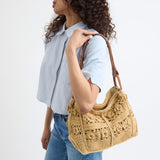 The Sak Los Feliz Hobo - Hand Crochet - Natural Tonal Flower
