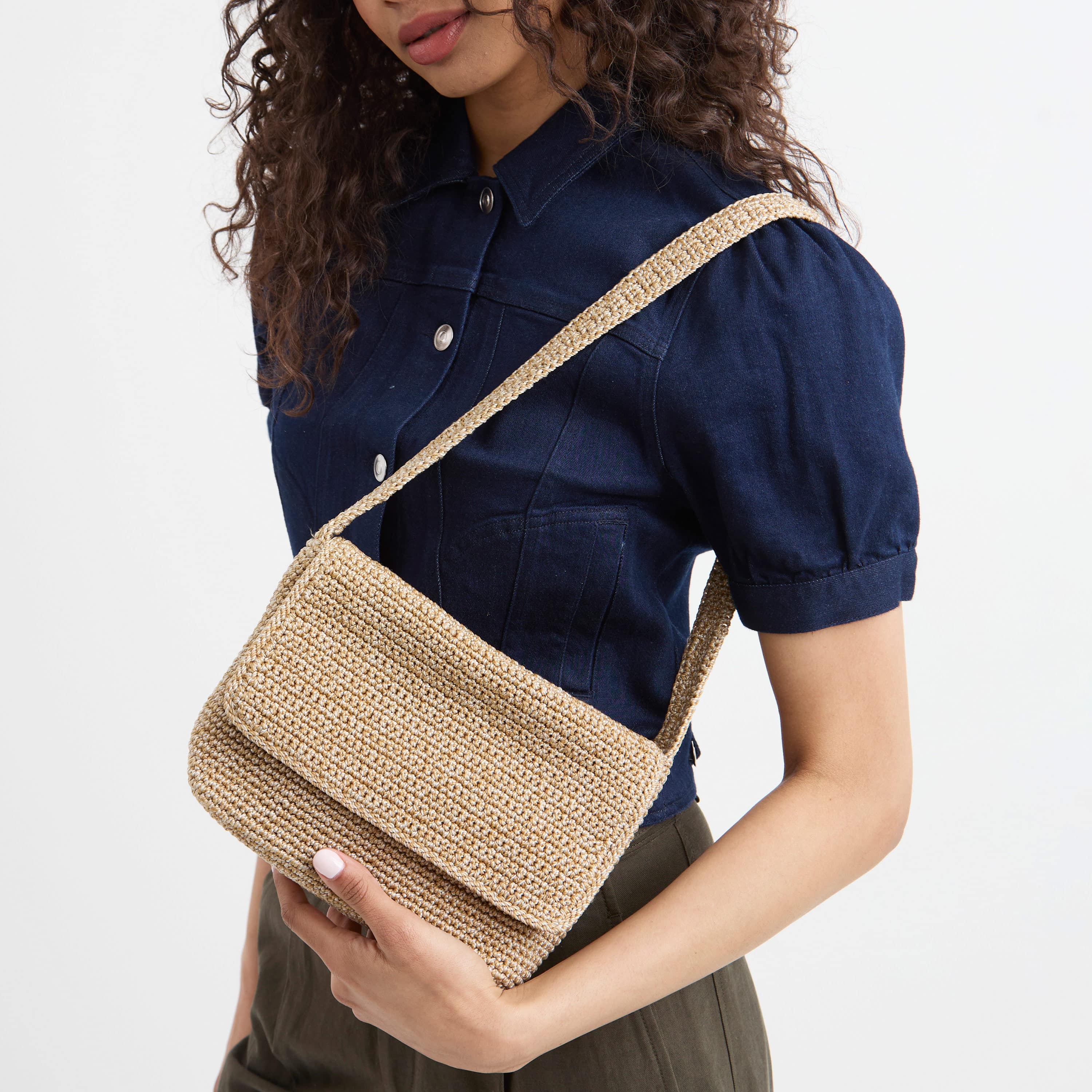 おさる　y.a.r.n. original shoulder bag Marlow Flap Shoulder Bag in Bamboo Static Crochet – The Sak