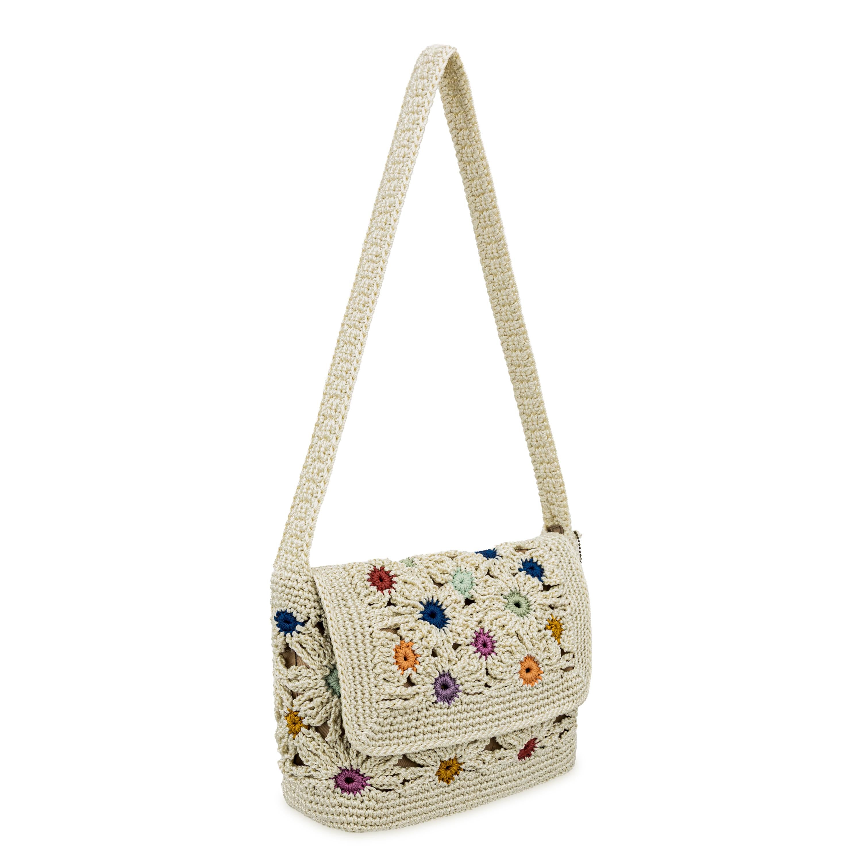 Marlow Flap Shoulder Bag in Natural Multi Flowers Crochet – The Sak