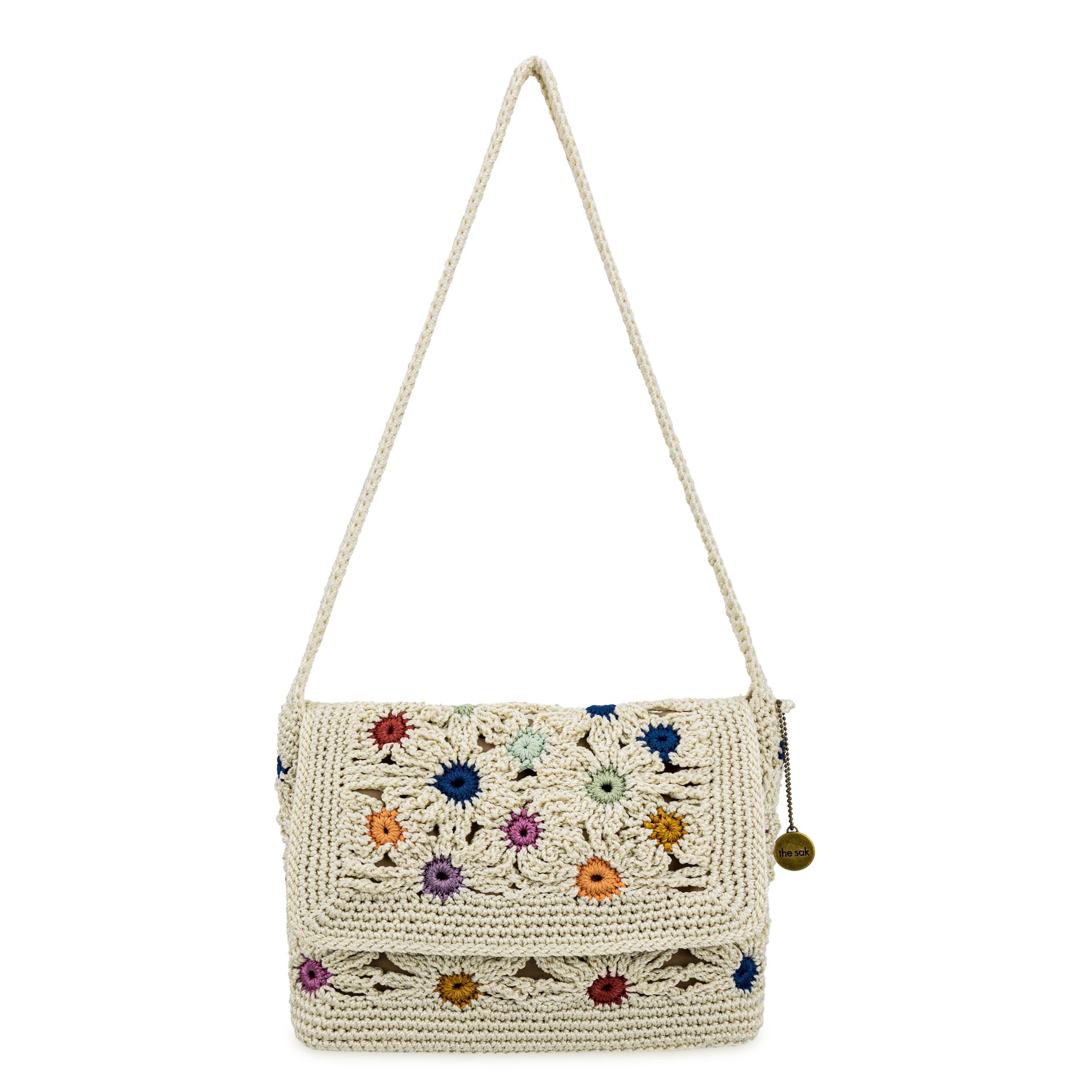 Marlow Flap Shoulder Bag in Natural Multi Flowers Crochet – The Sak
