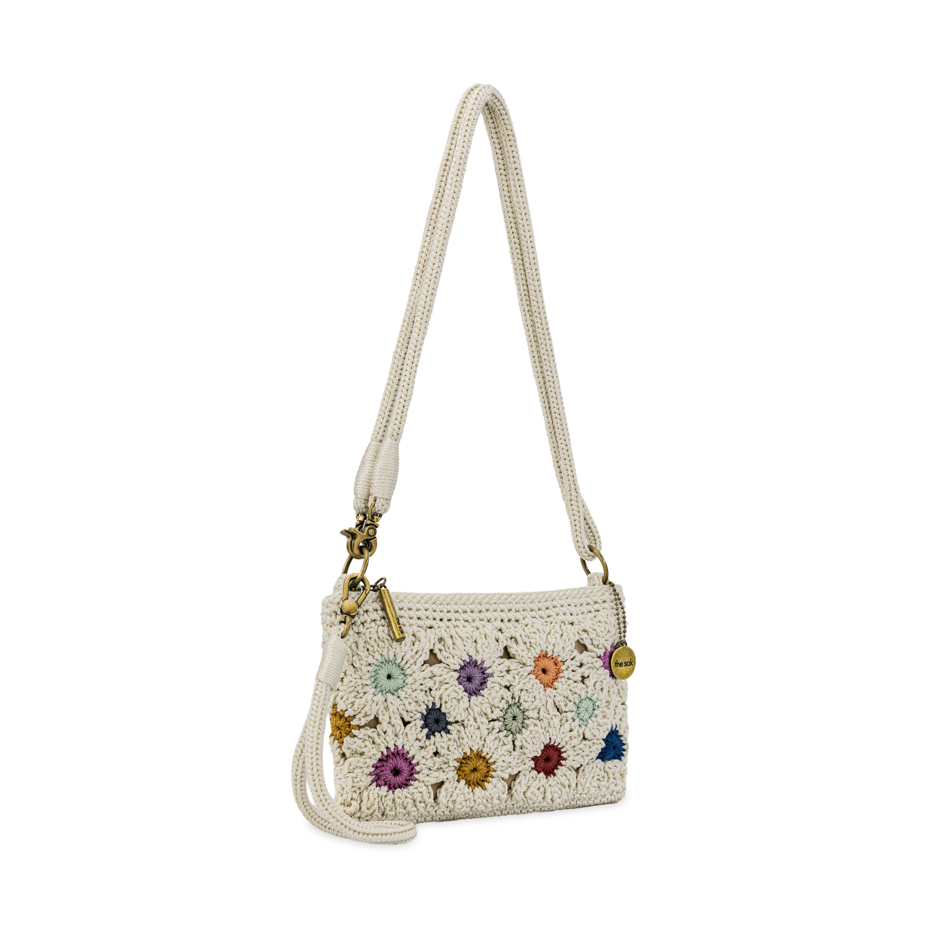 Vita Convertible Wristlet - Hand Crochet - Natural Multi Flowers