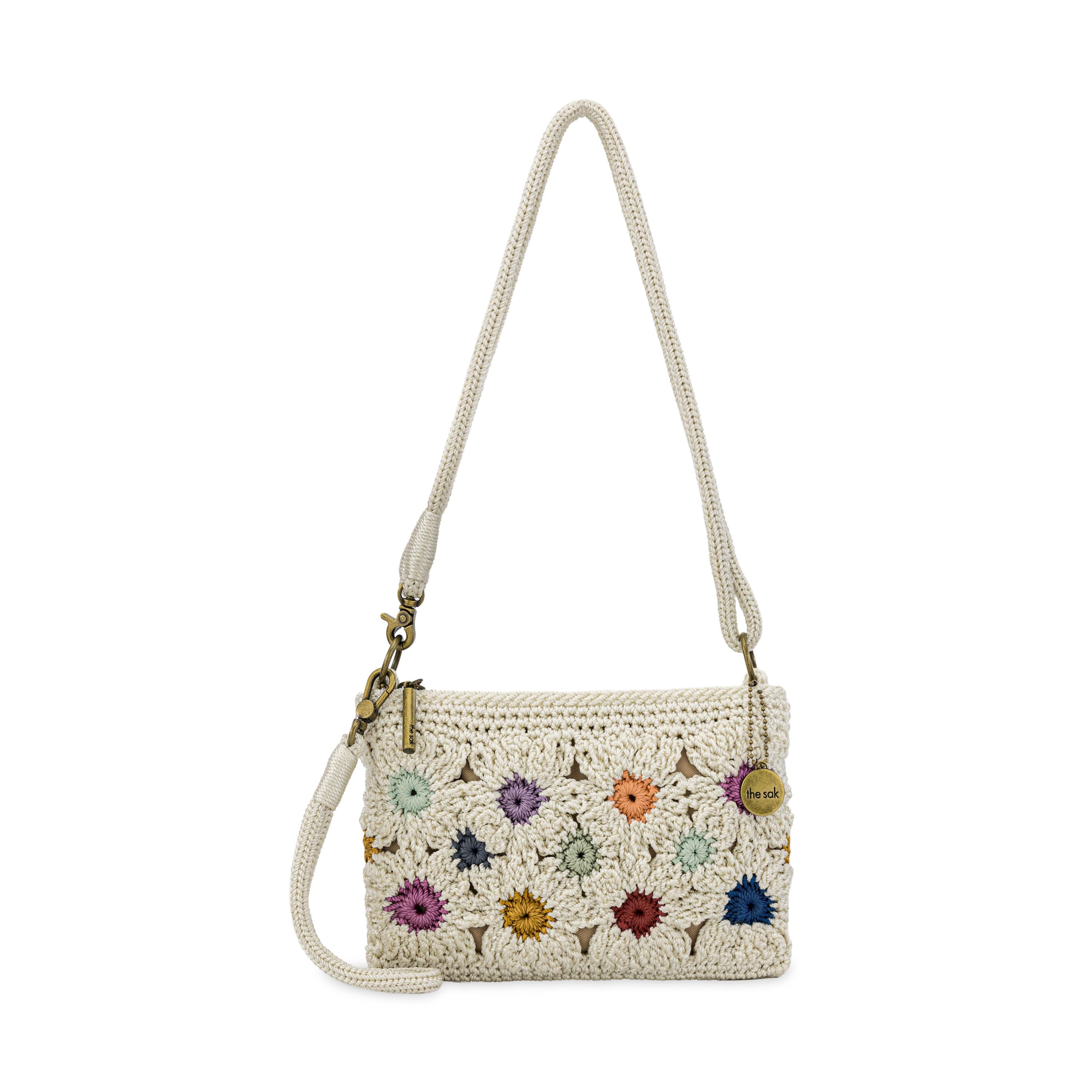 Vita Convertible Wristlet - Hand Crochet - Natural Multi Flowers