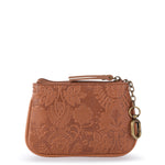 The Sak Cypress Small Card Wallet - Leather - Tobacco Floral Embossed
