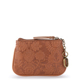The Sak Cypress Small Card Wallet - Leather - Tobacco Floral Embossed