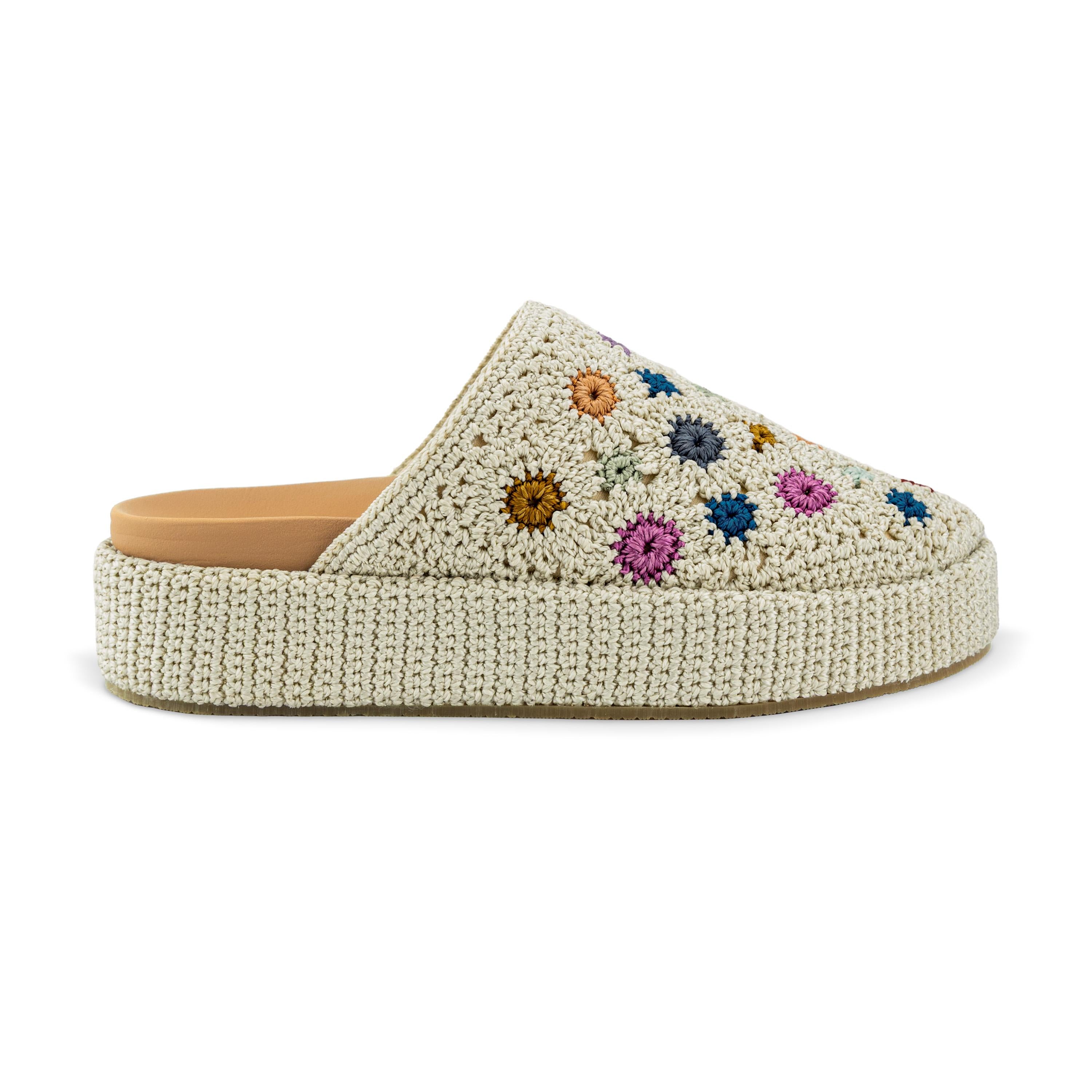 The Sak Bryn Platform Clog - Hand Crochet - Natural Multi Flowers