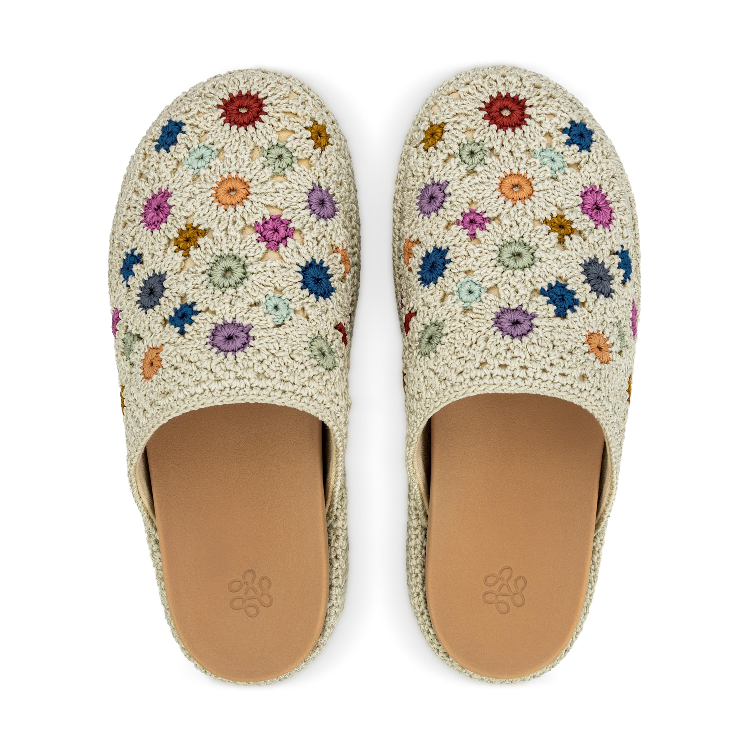 The Sak Bryn Platform Clog - Hand Crochet - Natural Multi Flowers