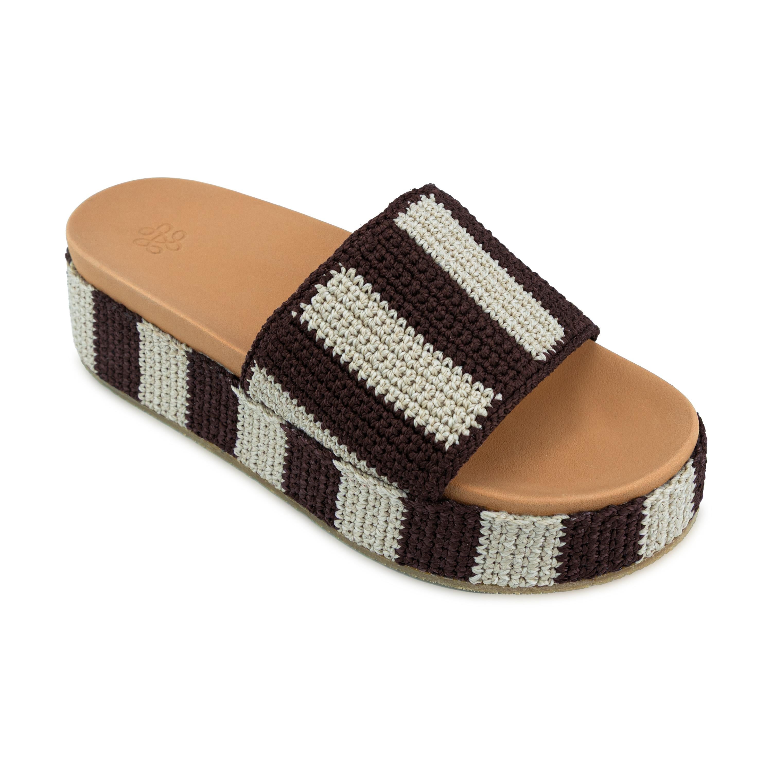 The Sak Olivia Platform Sandal - Hand Crochet - Brown Stripe