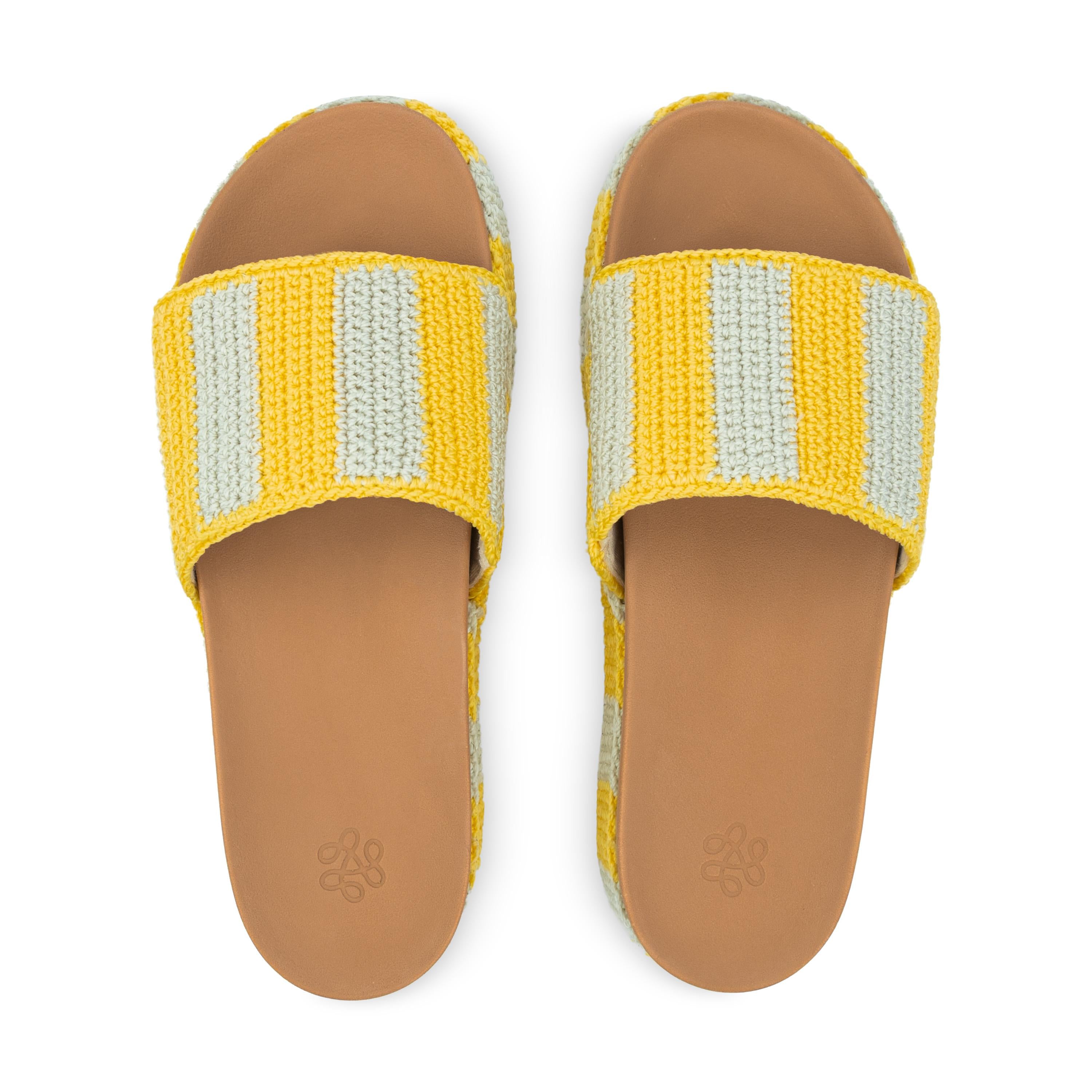 Olivia Platform Sandal - Hand Crochet - Lemon Drop Stripe – The Sak