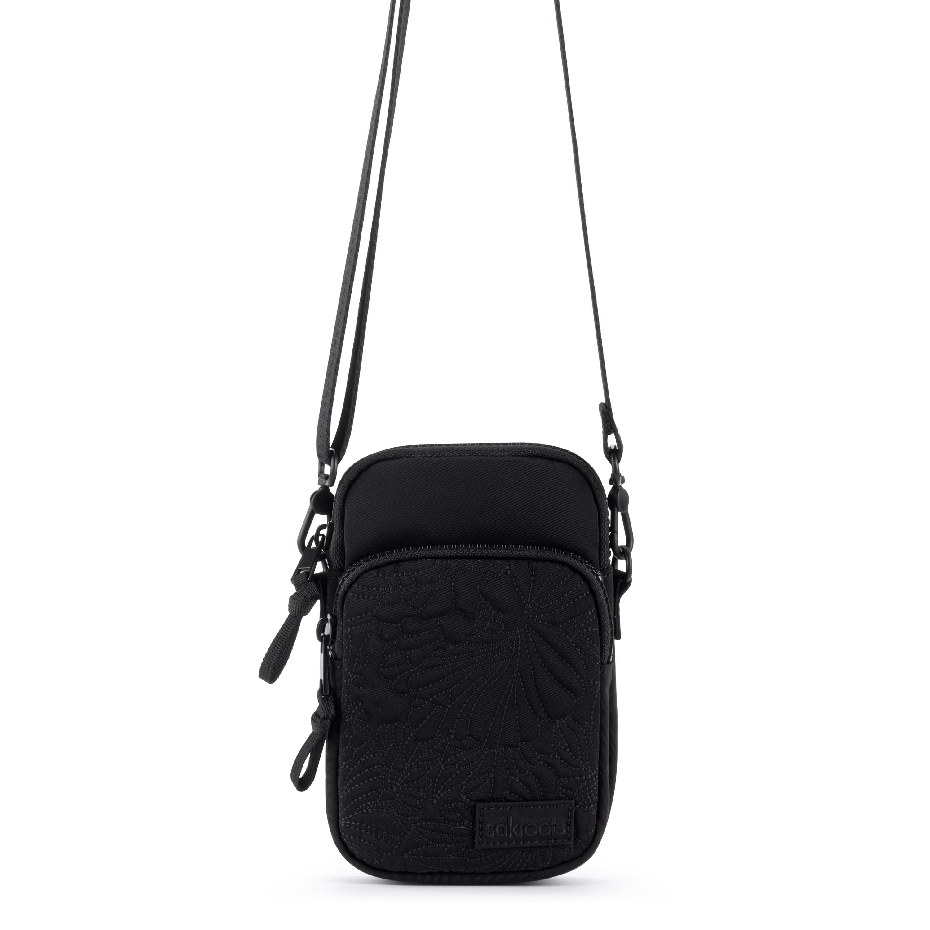 Sakroots Koa Smartphone Crossbody - EcoTwill - Black Flower Blossom Quilted