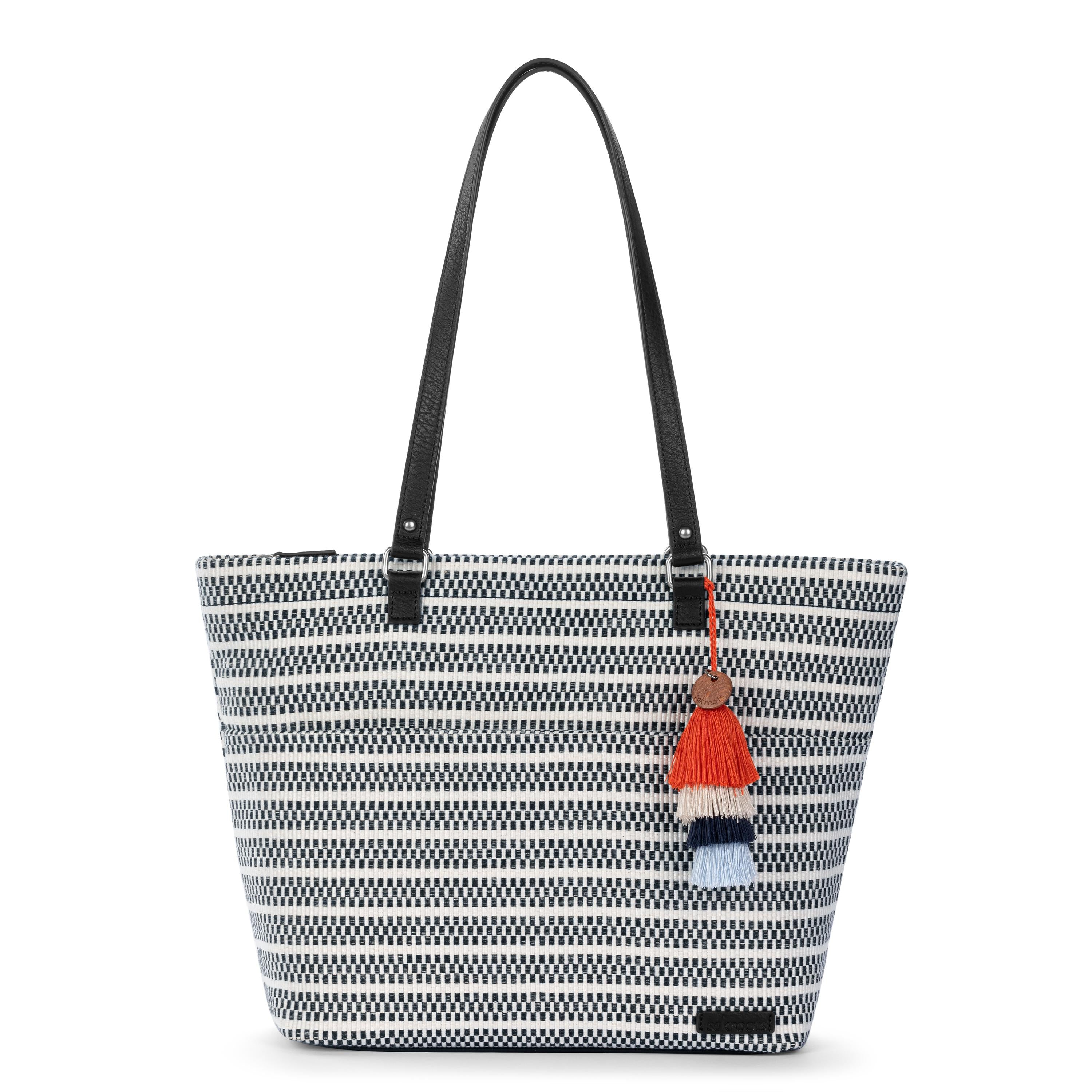 Banyan Shoulder Tote Bag in Black and White Woven Straw – The Sak