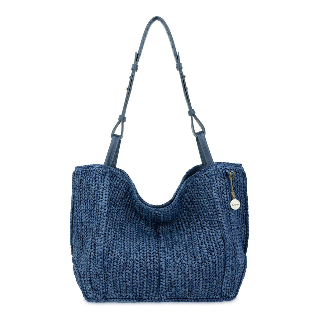 Los Feliz Medium Tote Bag in Denim Tonal Straw Crochet – The Sak display picture 2