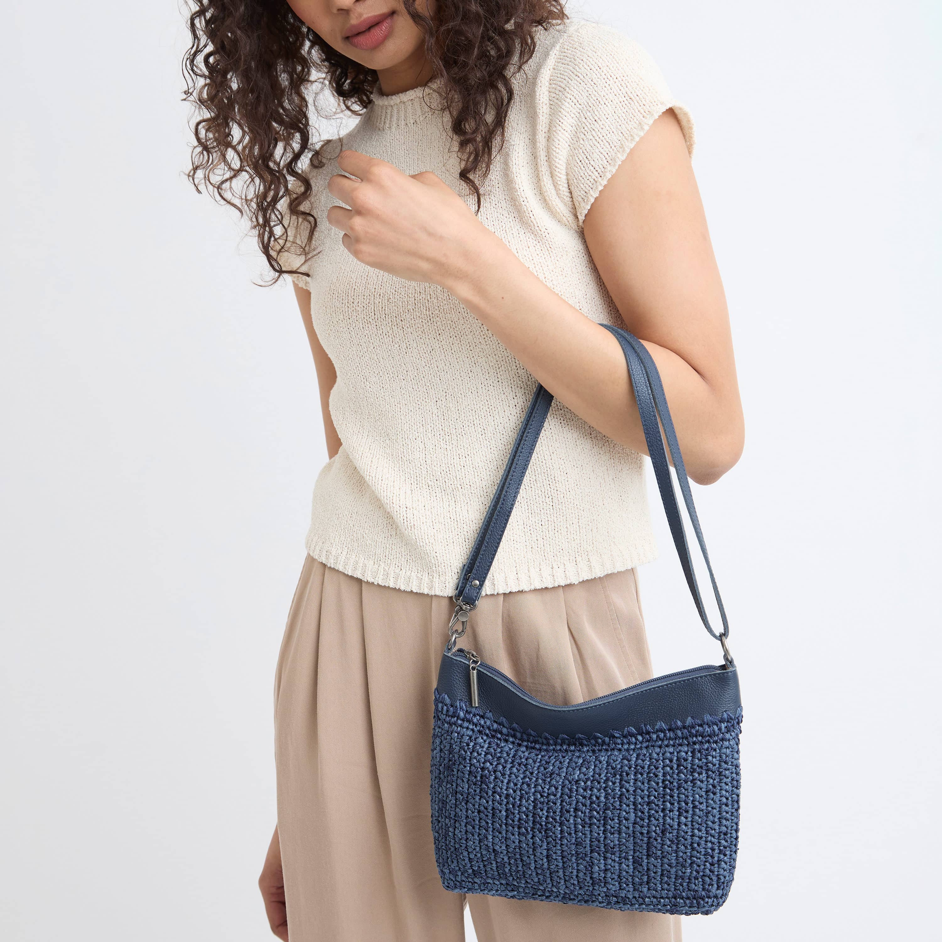 Lumi Crossbody Bag in Denim Tonal Straw Crochet – The Sak