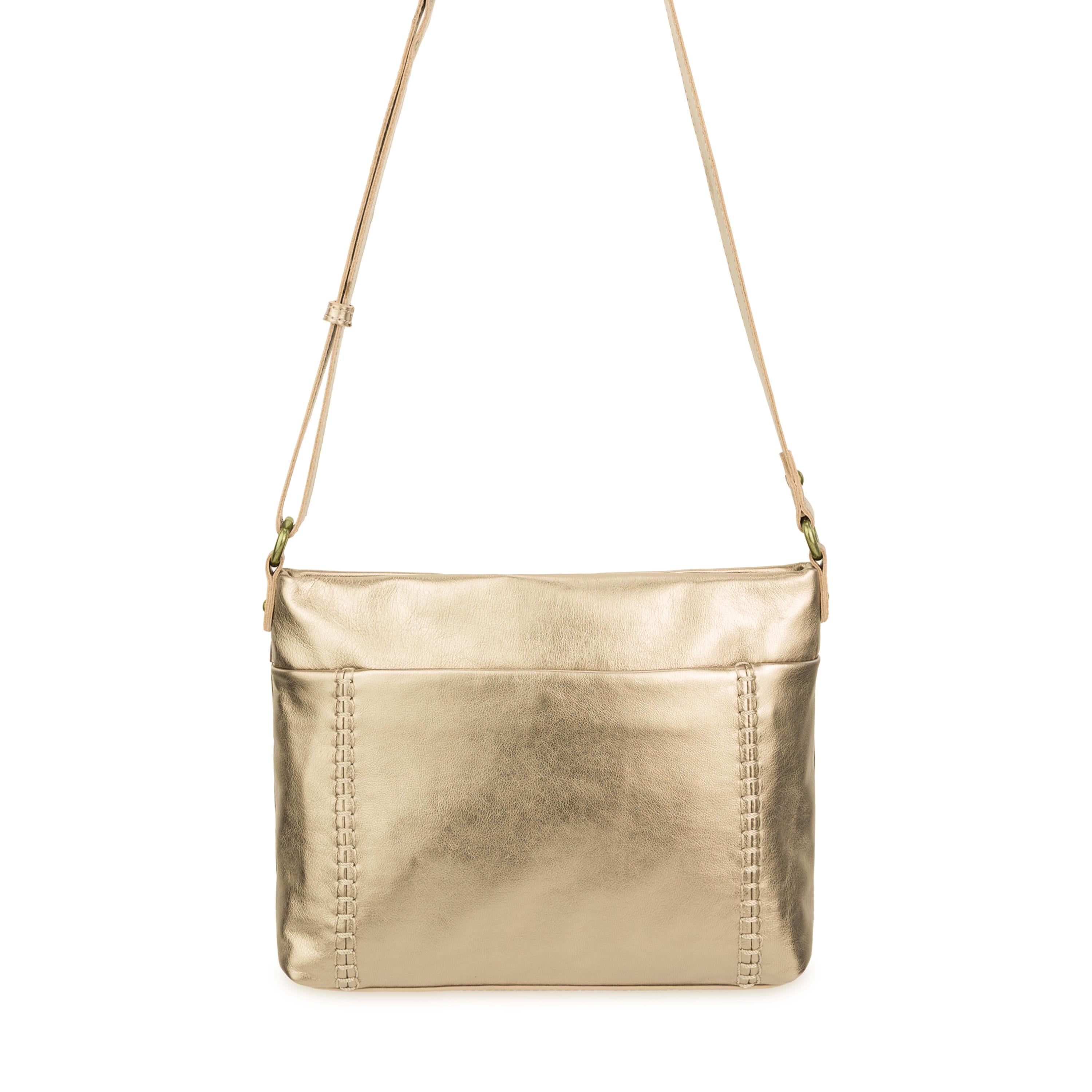 特価‼️ノーブランド　ゴールド　 本革　ショルダーバッグ Melrose Crossbody Bag in Light Gold Leather – The Sak