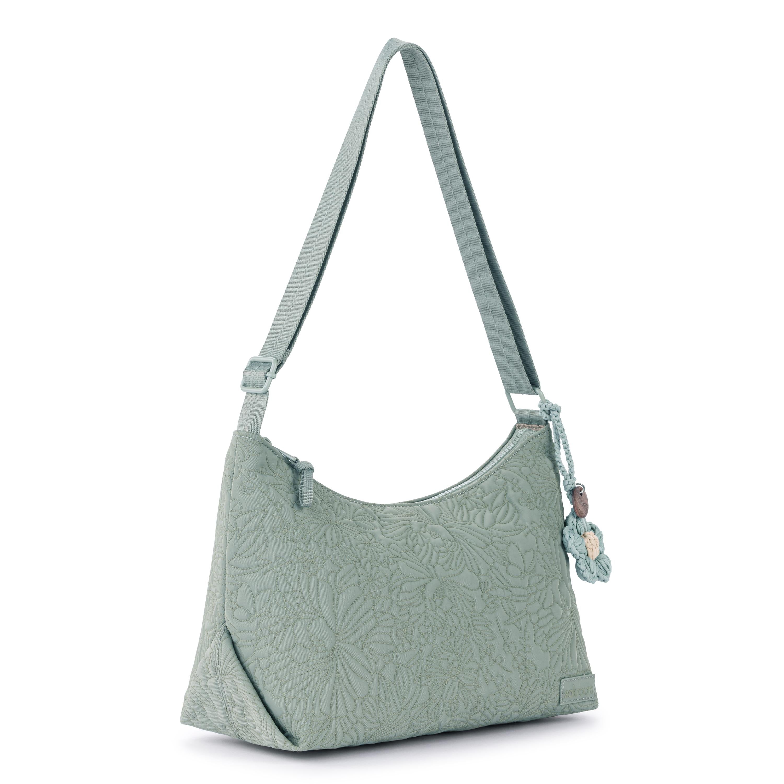 Sakroots Banyan Hobo - EcoTwill - Sage Flower Blossom Quilted