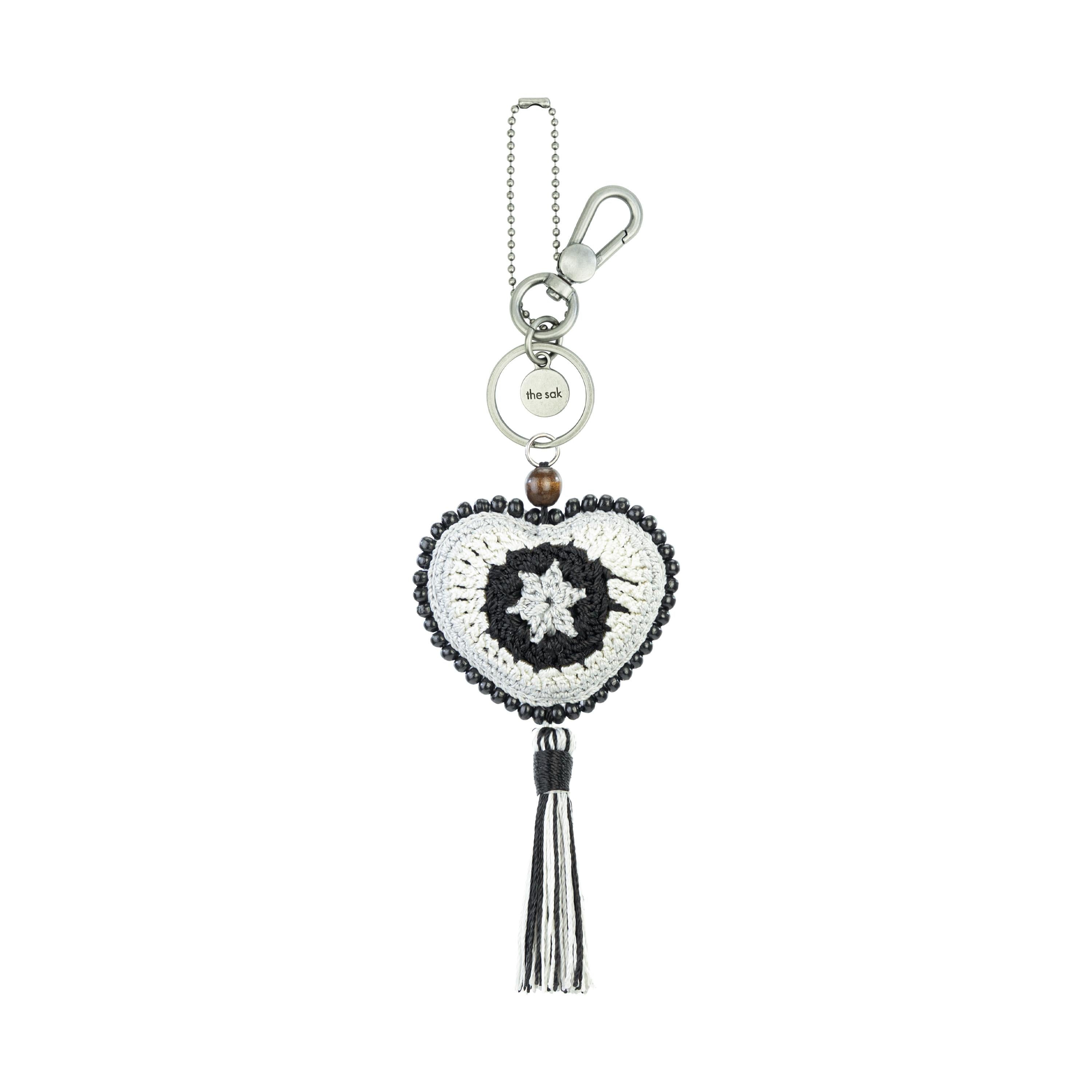 The Sak Yarnicharmz Dangle - Hand Crochet - Black Sparkle Patch Heart