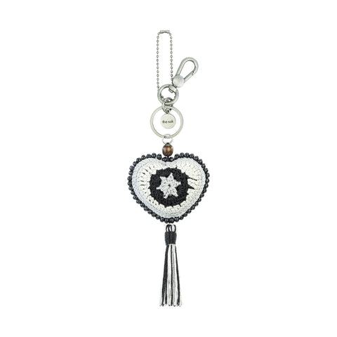 The Sak Yarnicharmz Dangle - Hand Crochet - Black Sparkle Patch Heart