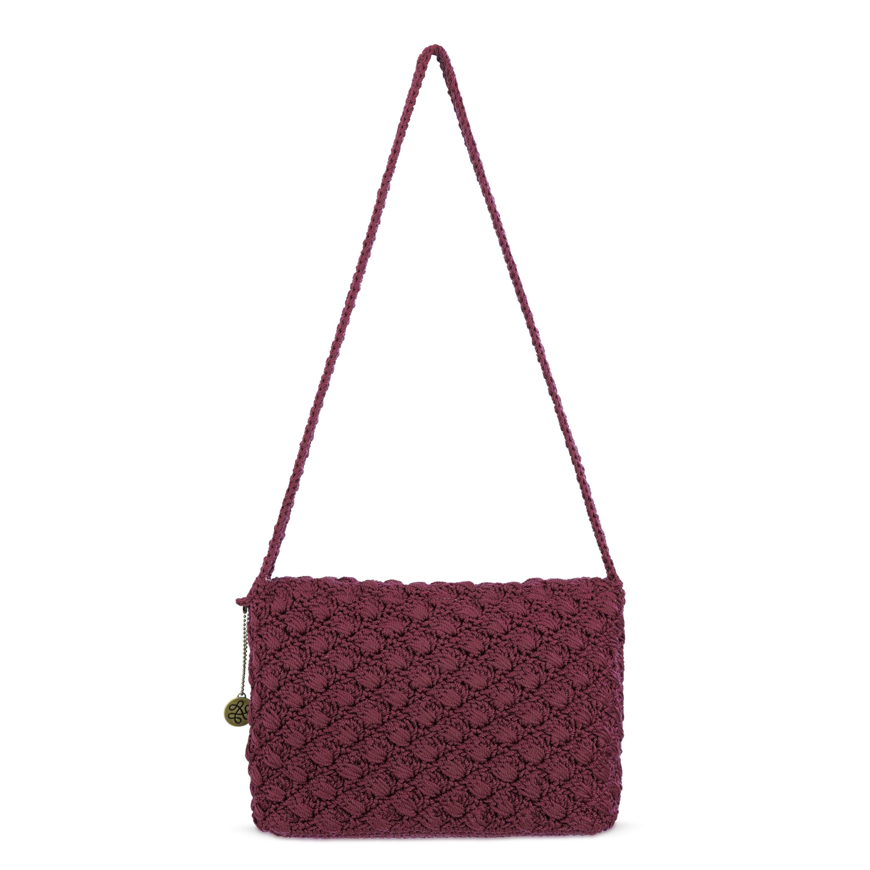 The Sak Marlow Flap Shoulder Bag - Hand Crochet - Black Cherry Shell