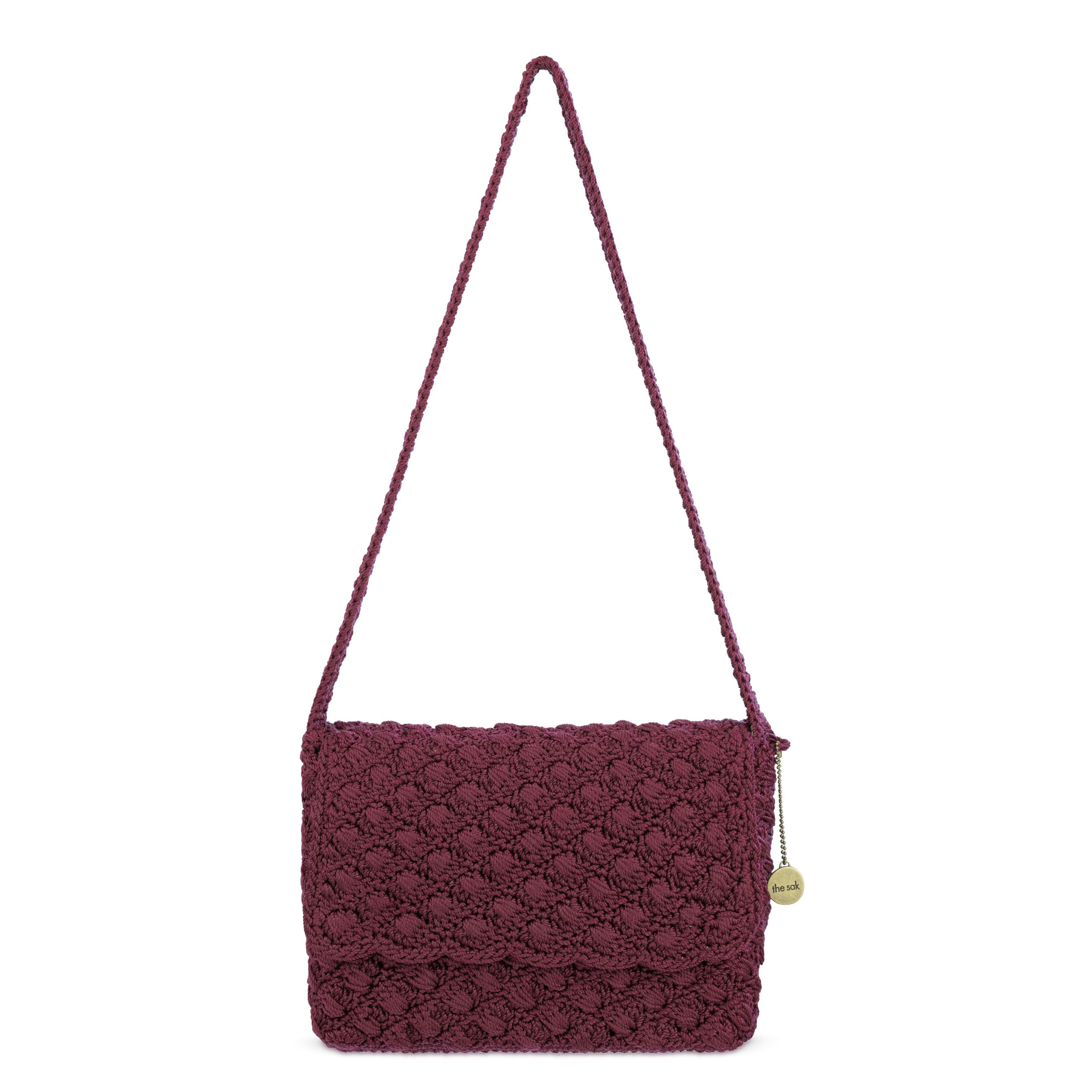 The Sak Marlow Flap Shoulder Bag - Hand Crochet - Black Cherry Shell