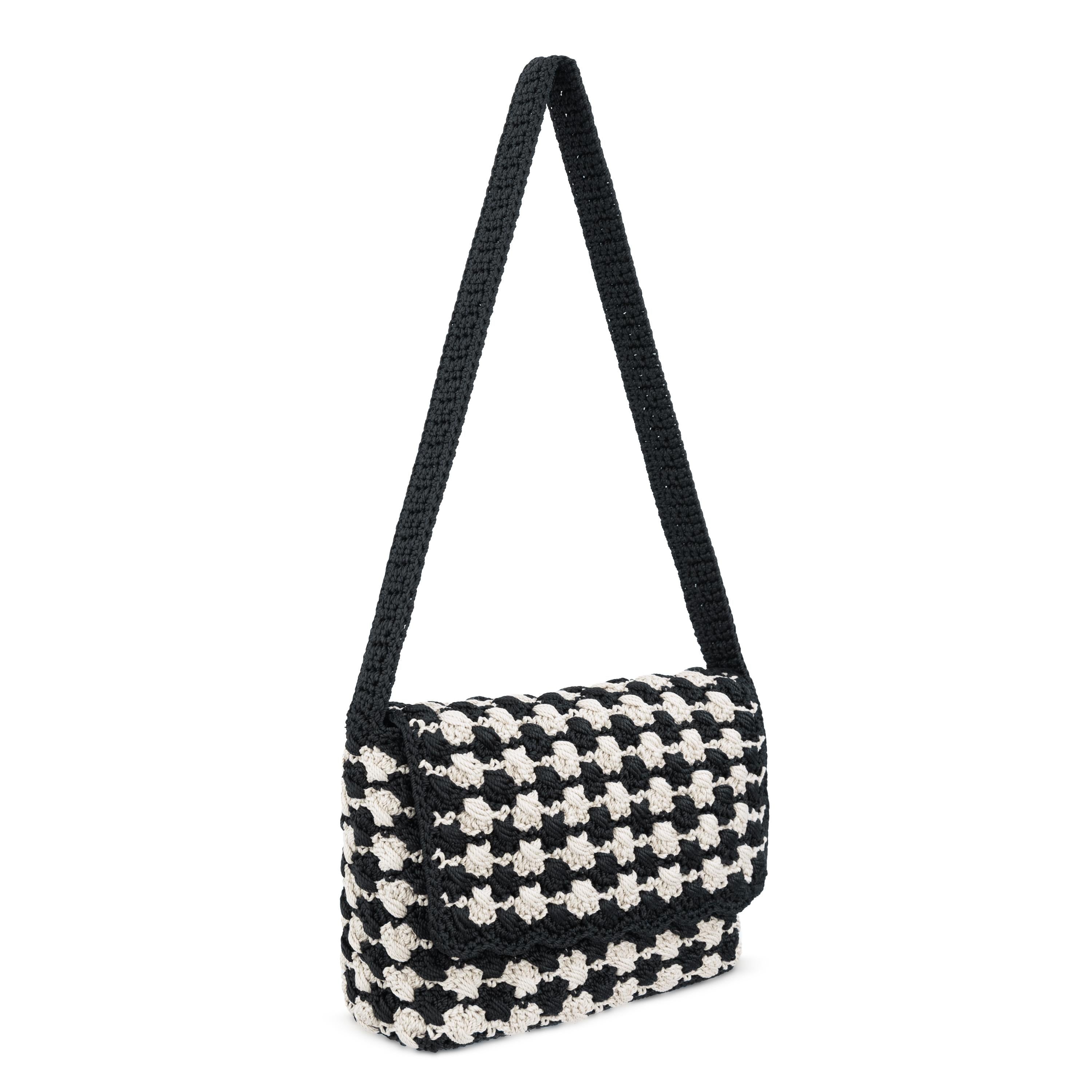 The Sak Marlow Flap Shoulder Bag - Hand Crochet - Black Ecru Shell