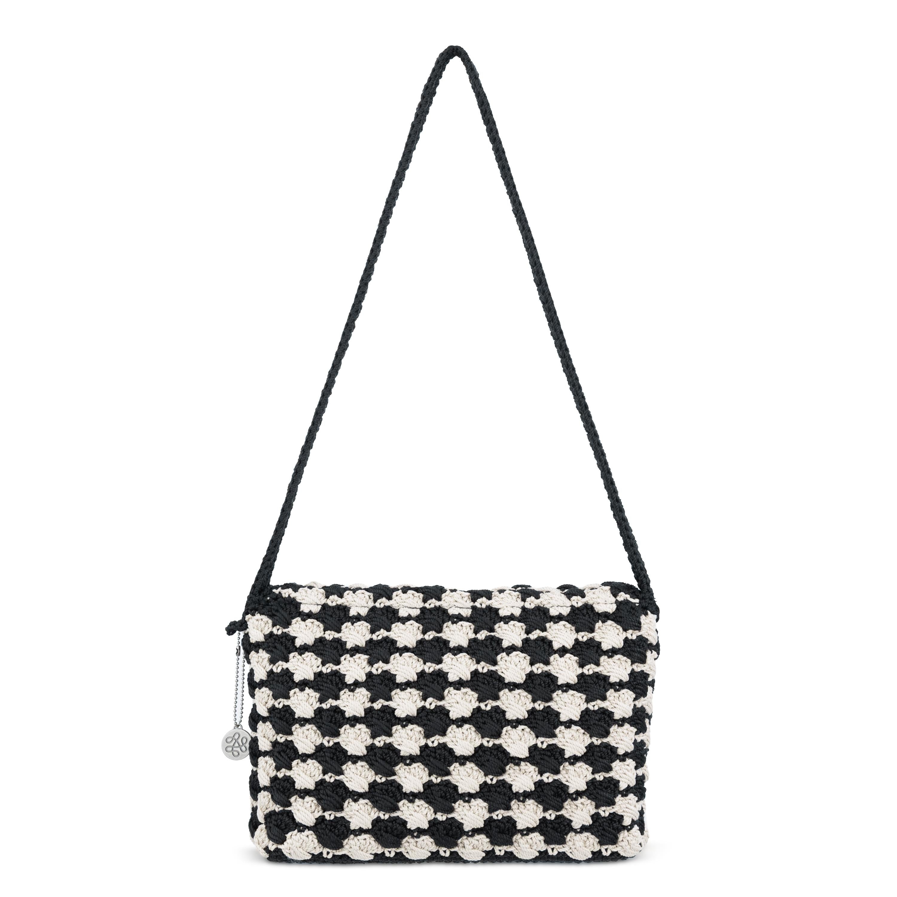 The Sak Marlow Flap Shoulder Bag - Hand Crochet - Black Ecru Shell