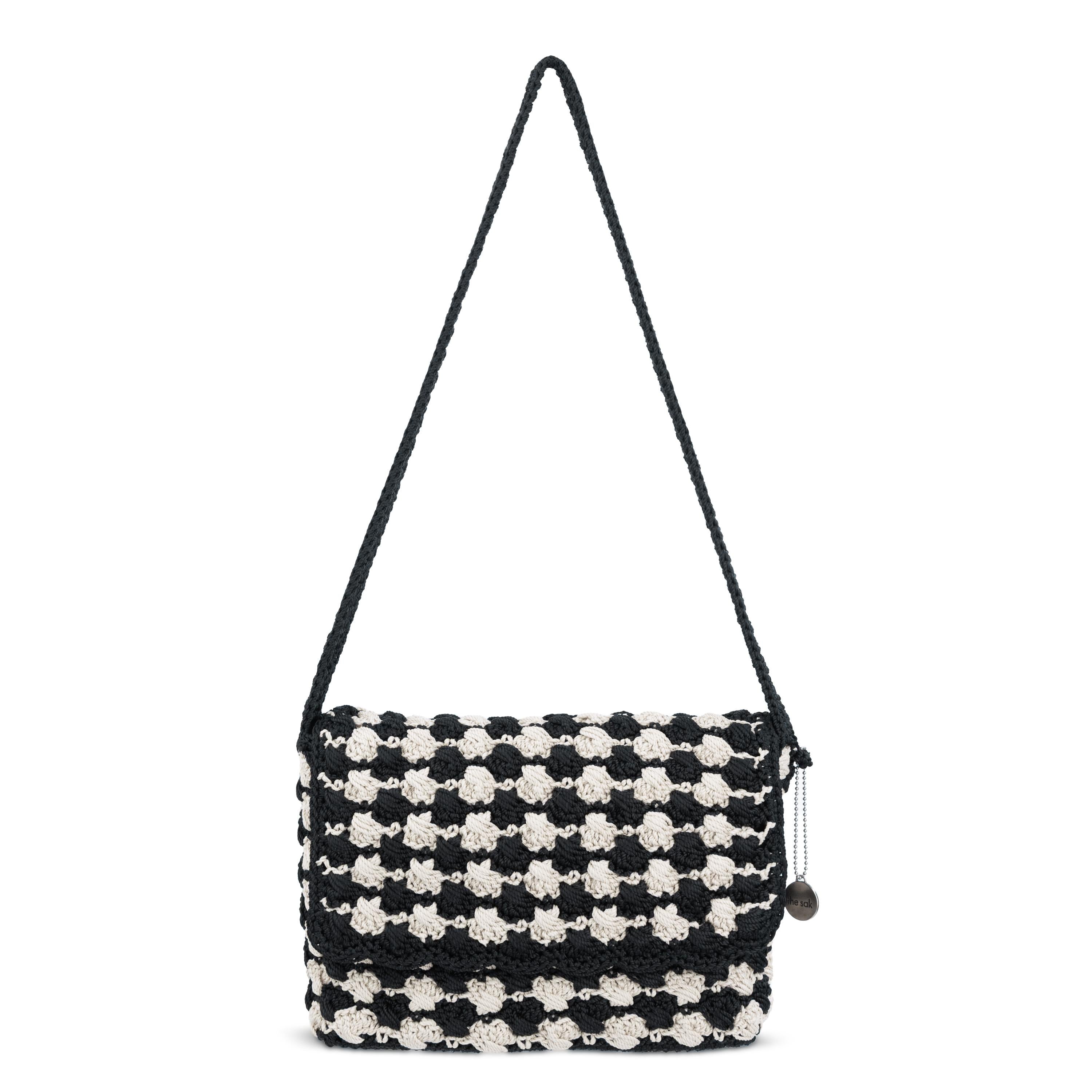 The Sak Marlow Flap Shoulder Bag - Hand Crochet - Black Ecru Shell