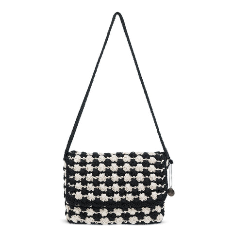The Sak Marlow Flap Shoulder Bag - Hand Crochet - Black Ecru Shell