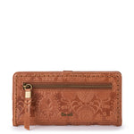 The Sak Mira Large Wallet - Leather - Tobacco Floral Embossed